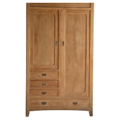 French Asymmetrical Armoire, Light Wood, Fitted Drawers, 1940s