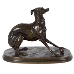 French Atelier Bronze Sculpture of "Giselle" Whippet Dog by Pierre Jules Mene
