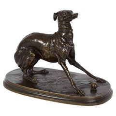 French Atelier Bronze Sculpture of "Giselle" Whippet Dog by Pierre Jules Mene