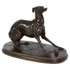 Antique French Atelier Bronze Sculpture of "Giselle" Whippet Dog by Pierre Jules Mene