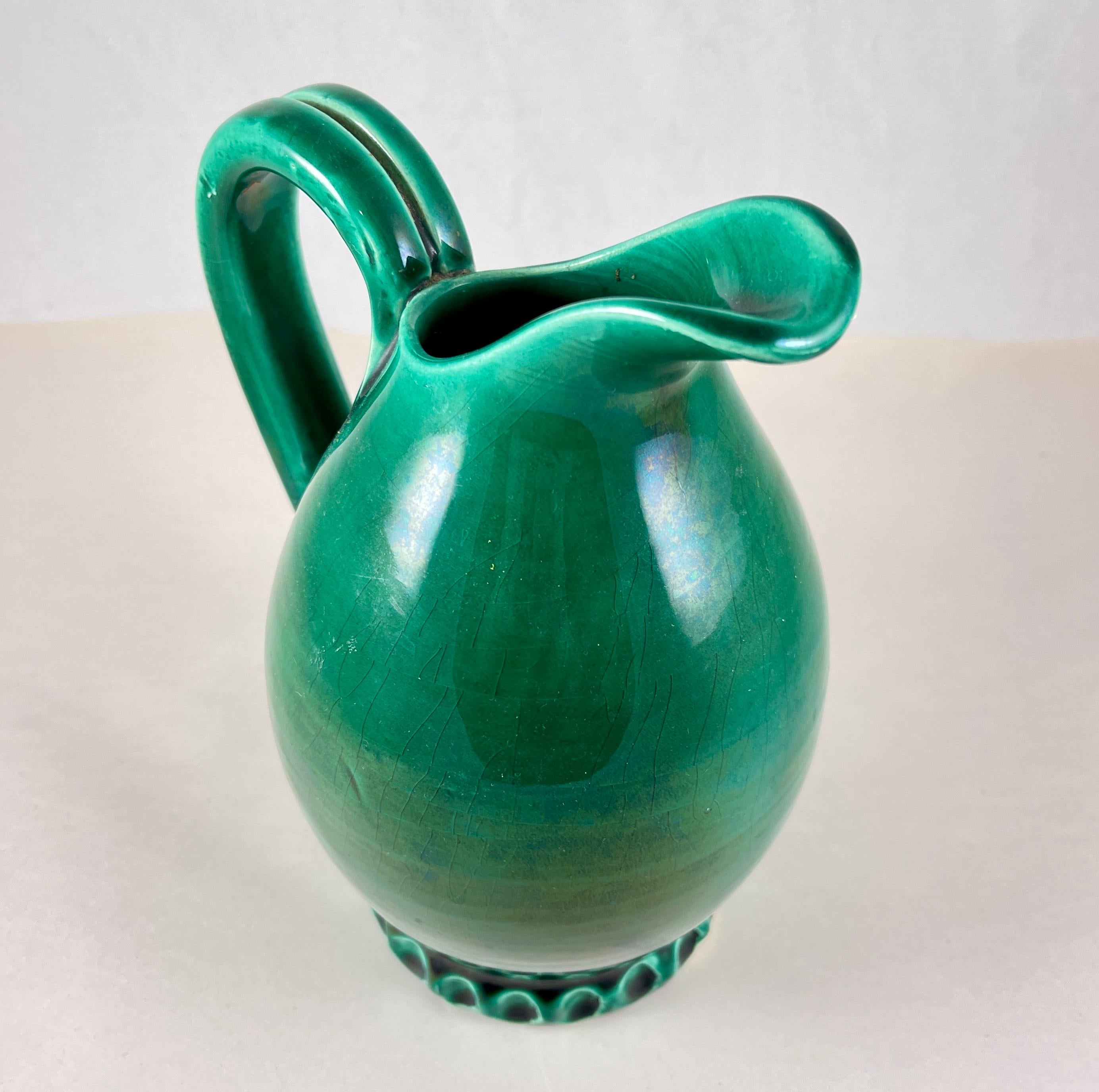 French Atelier Cérenne à Vallauris Green Pottery Wine Jug, 1940s 5