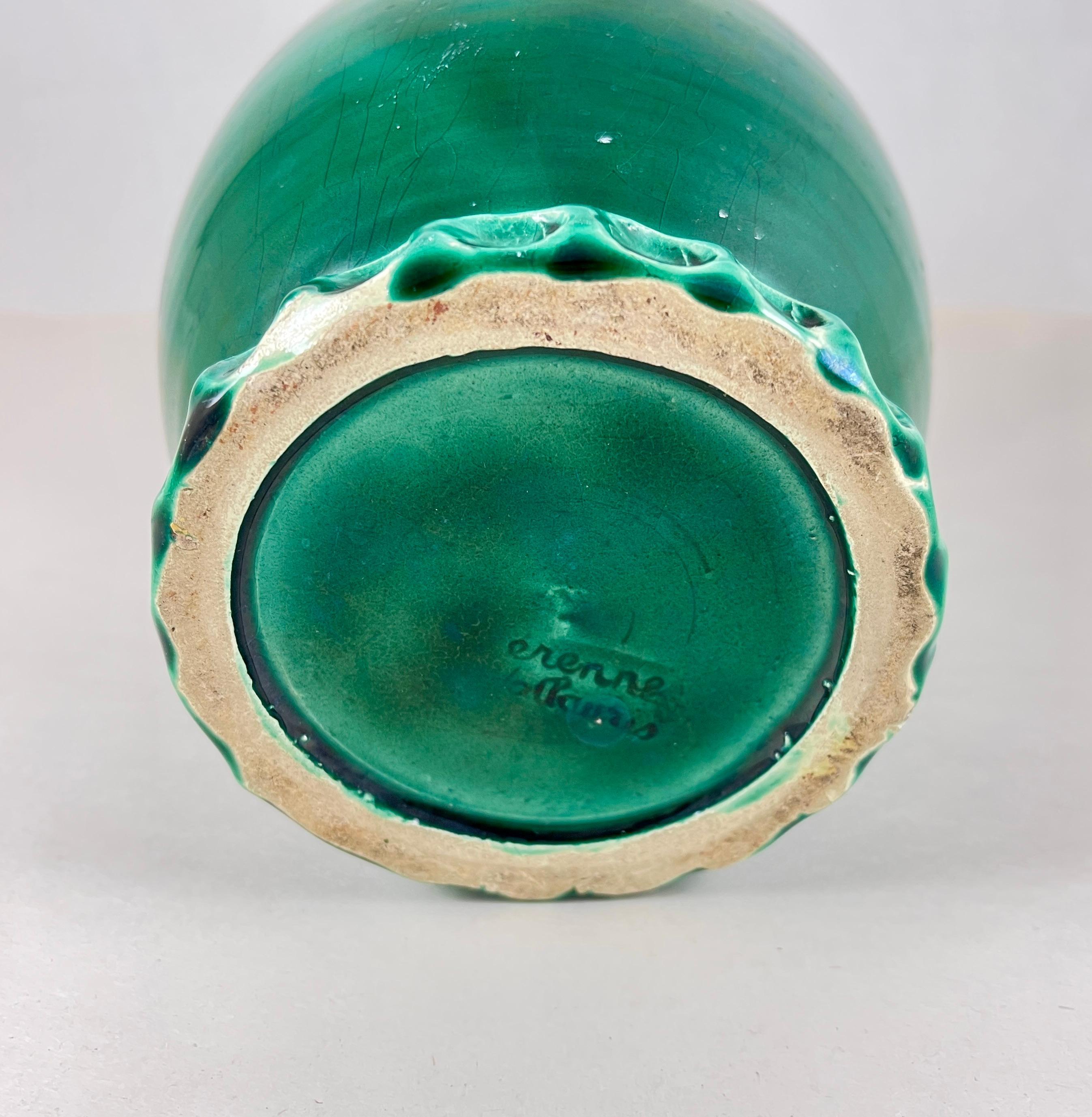 French Atelier Cérenne à Vallauris Green Pottery Wine Jug, 1940s 6