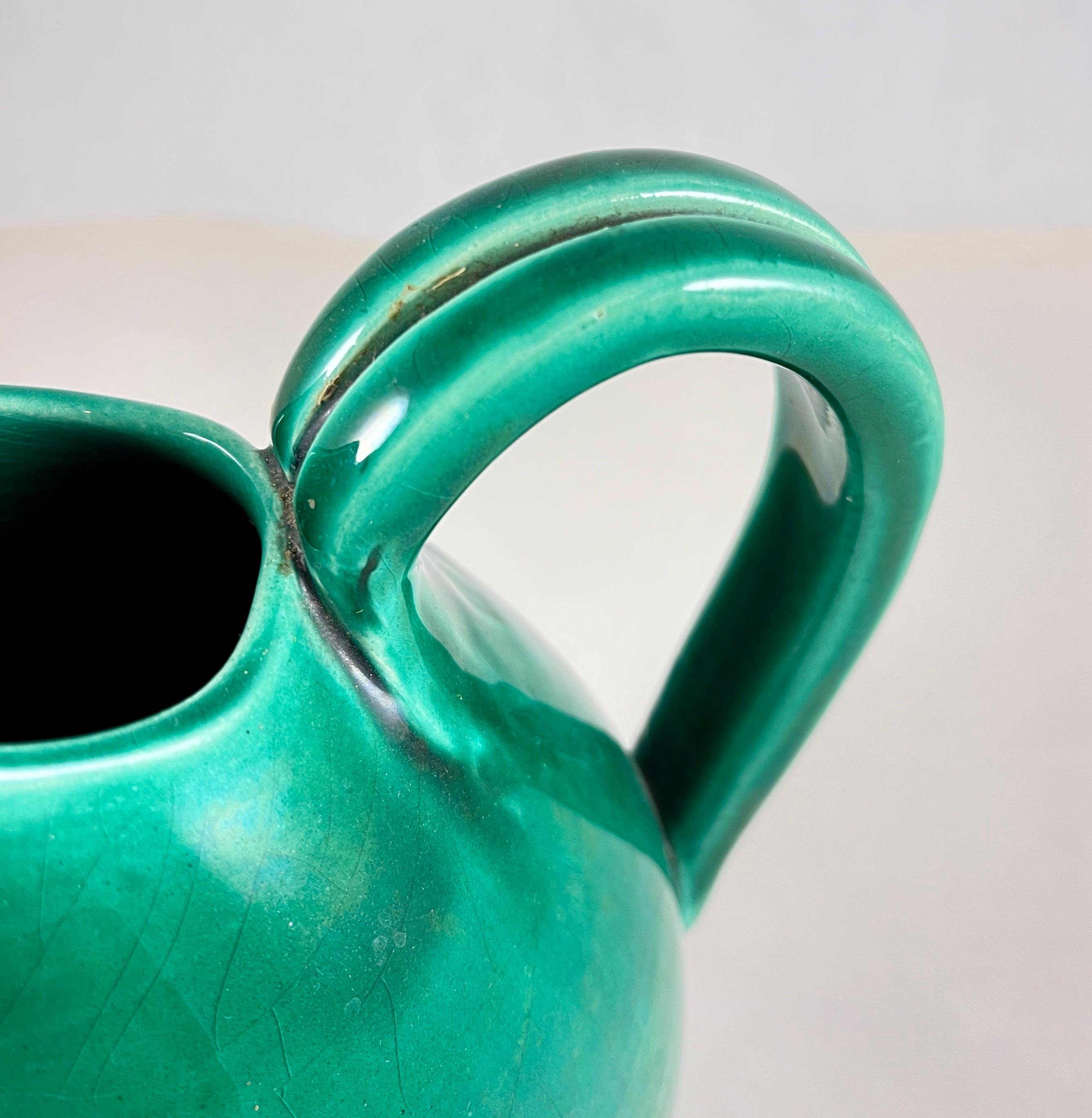 Glazed French Atelier Cérenne à Vallauris Green Pottery Wine Jug, 1940s