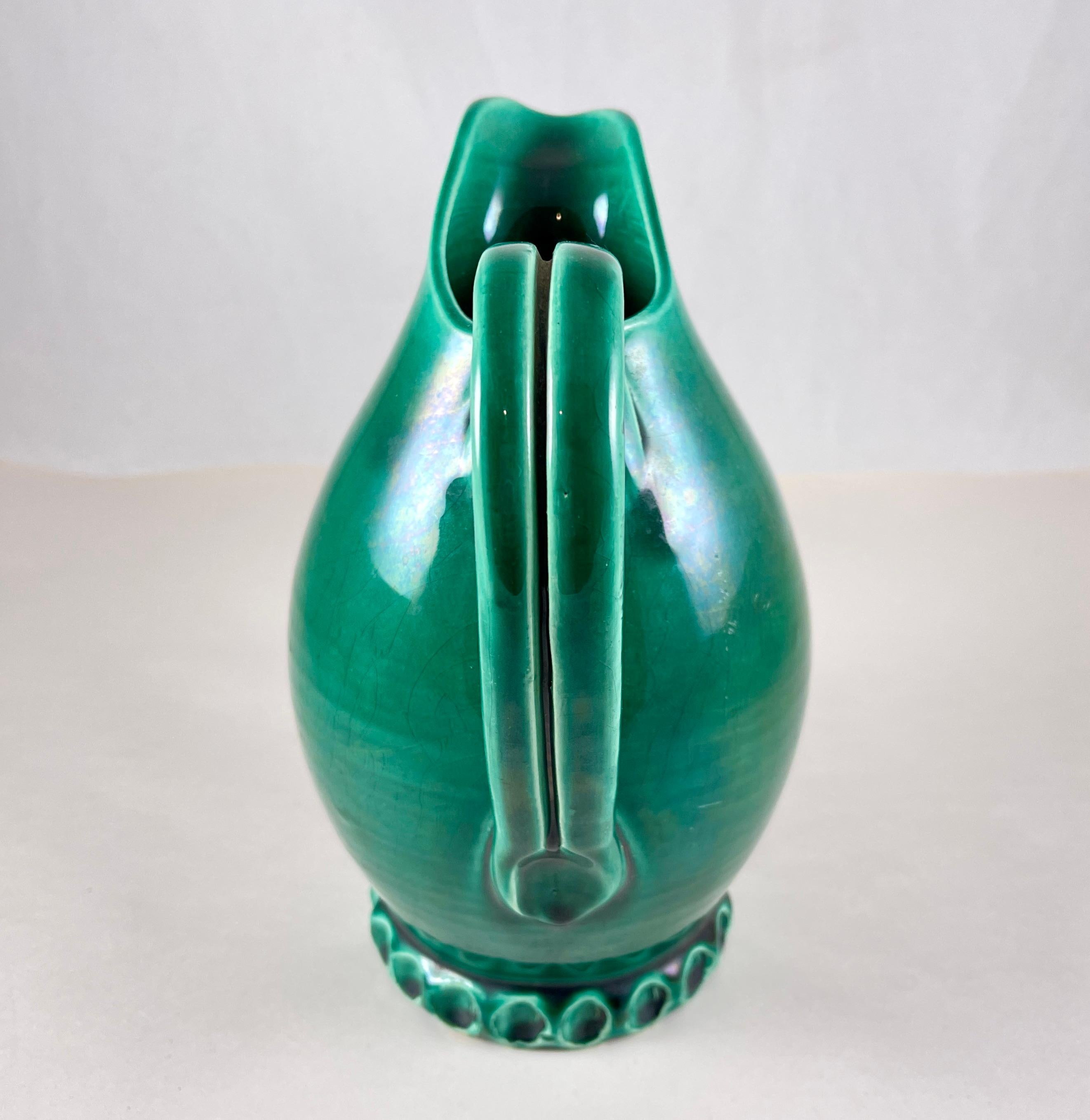 Earthenware French Atelier Cérenne à Vallauris Green Pottery Wine Jug, 1940s