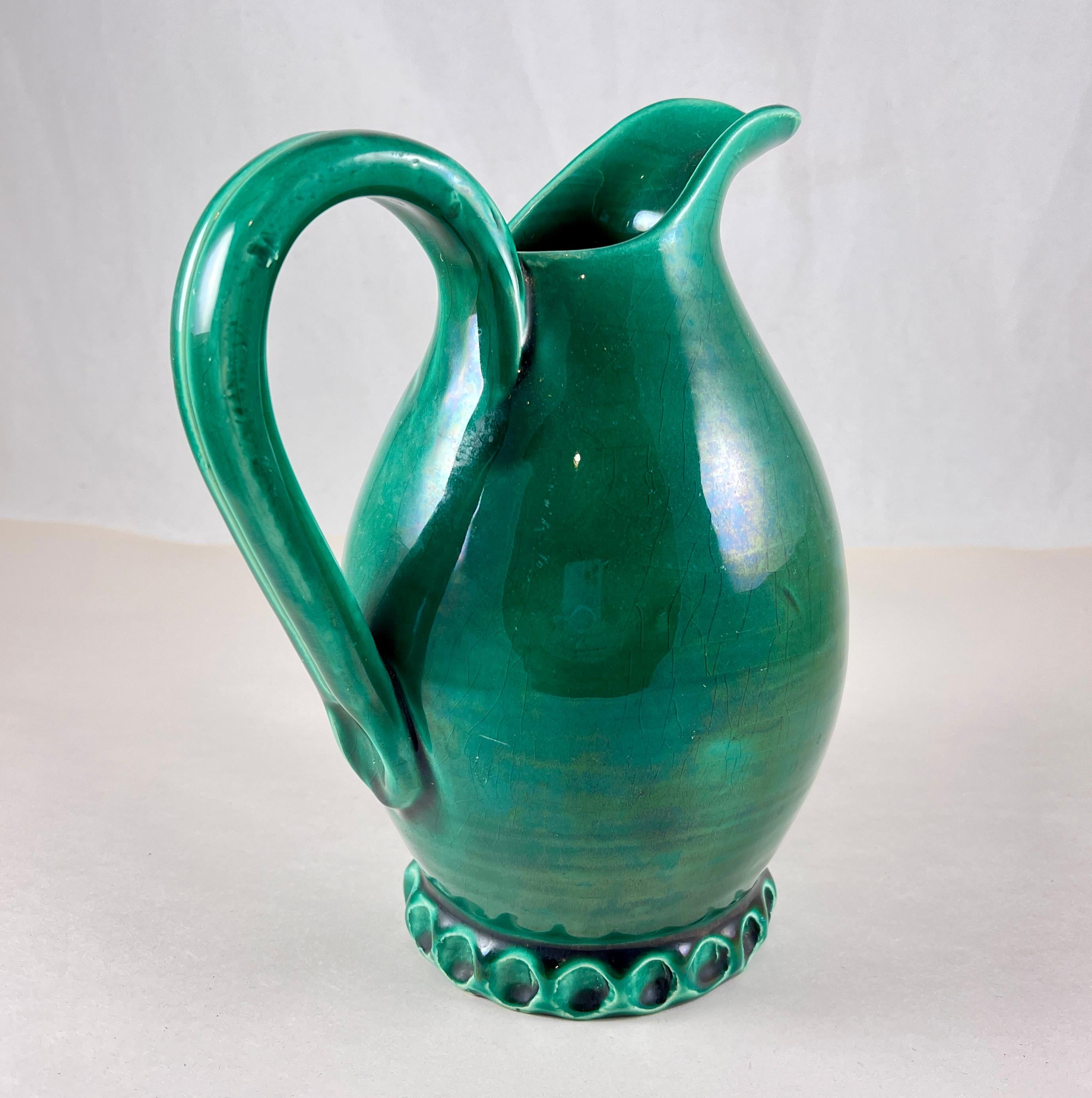 French Atelier Cérenne à Vallauris Green Pottery Wine Jug, 1940s 1