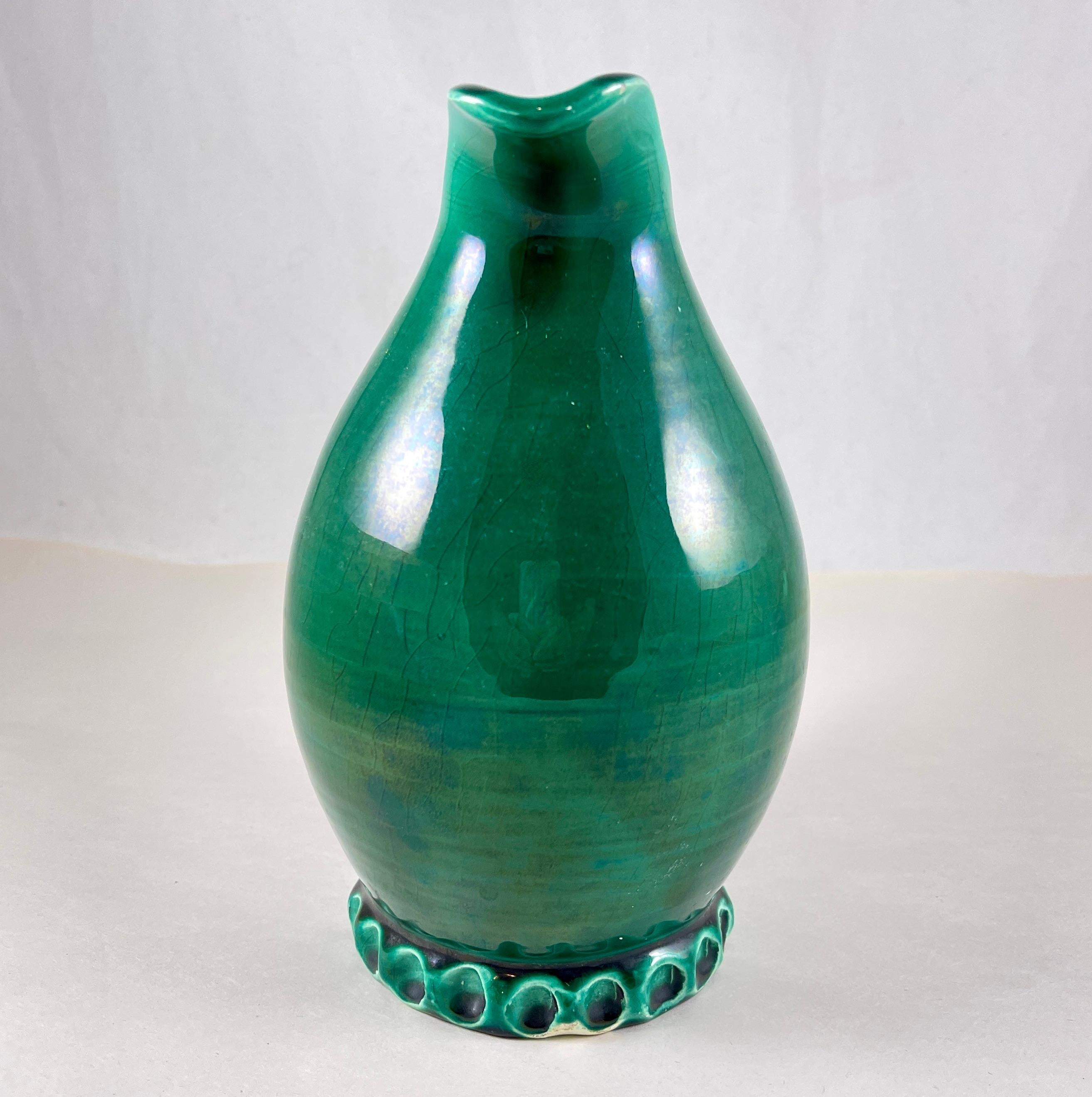 French Atelier Cérenne à Vallauris Green Pottery Wine Jug, 1940s 2