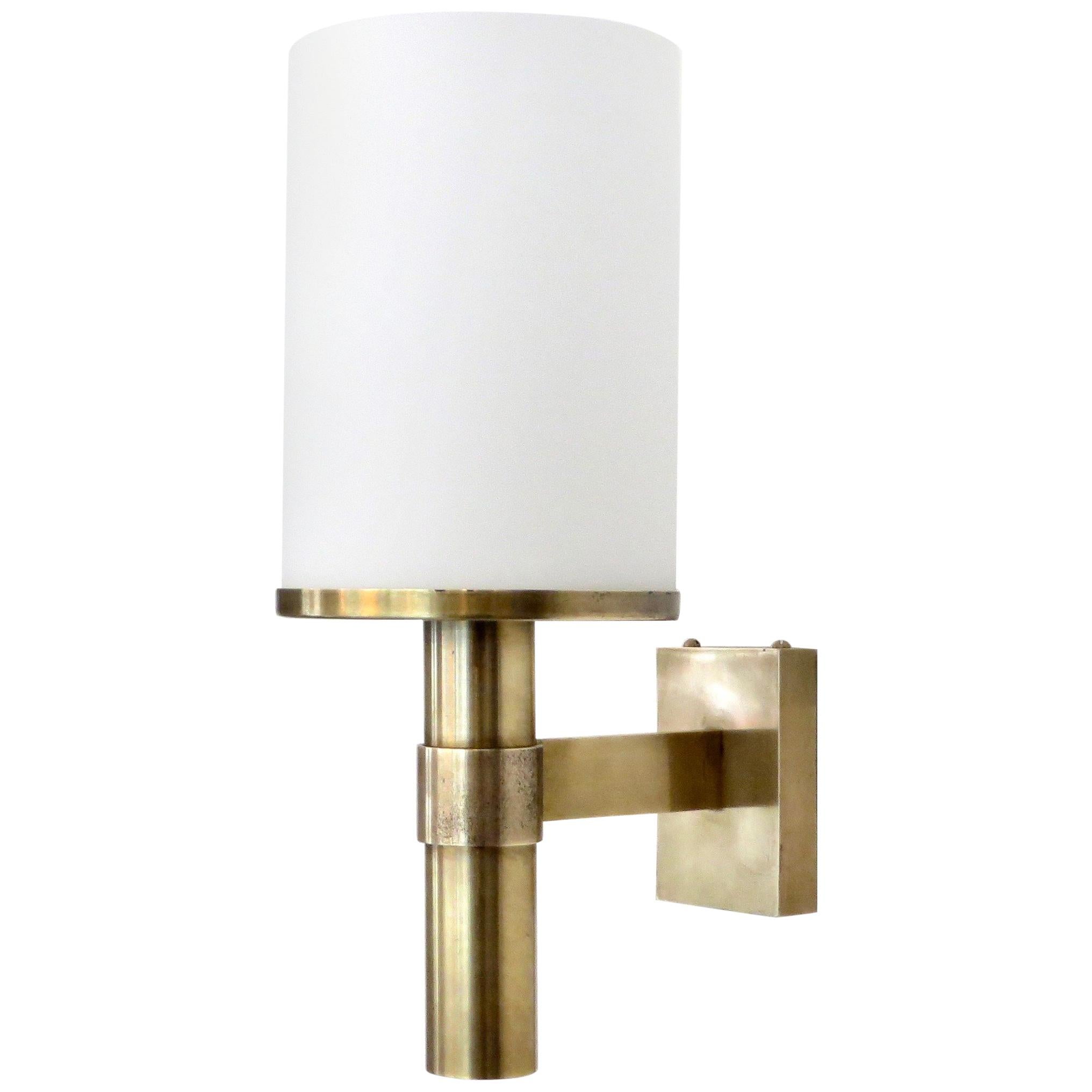 French Atelier Jean Perzel Single Vintage Brass and Frosted Glass Wall Sconce