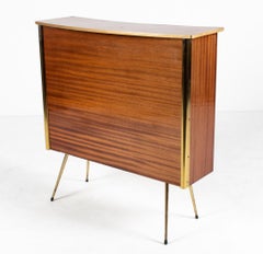 Dry Bar francese in mogano e ottone dell'era atomica, anni '50 circa
