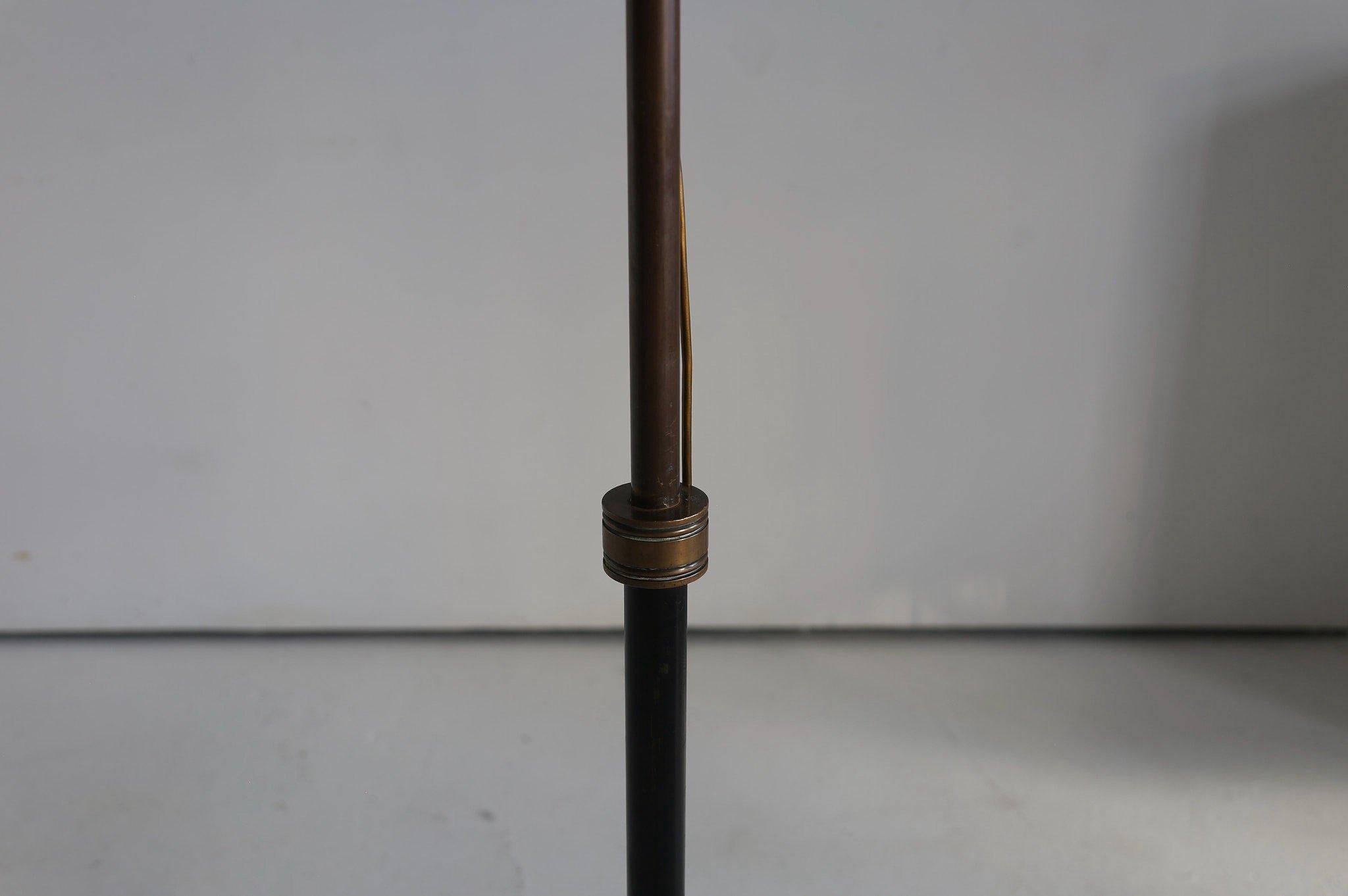 Hand-Crafted French Atomic Floor Lamp in Bronze and Steel, 1960s For Sale
