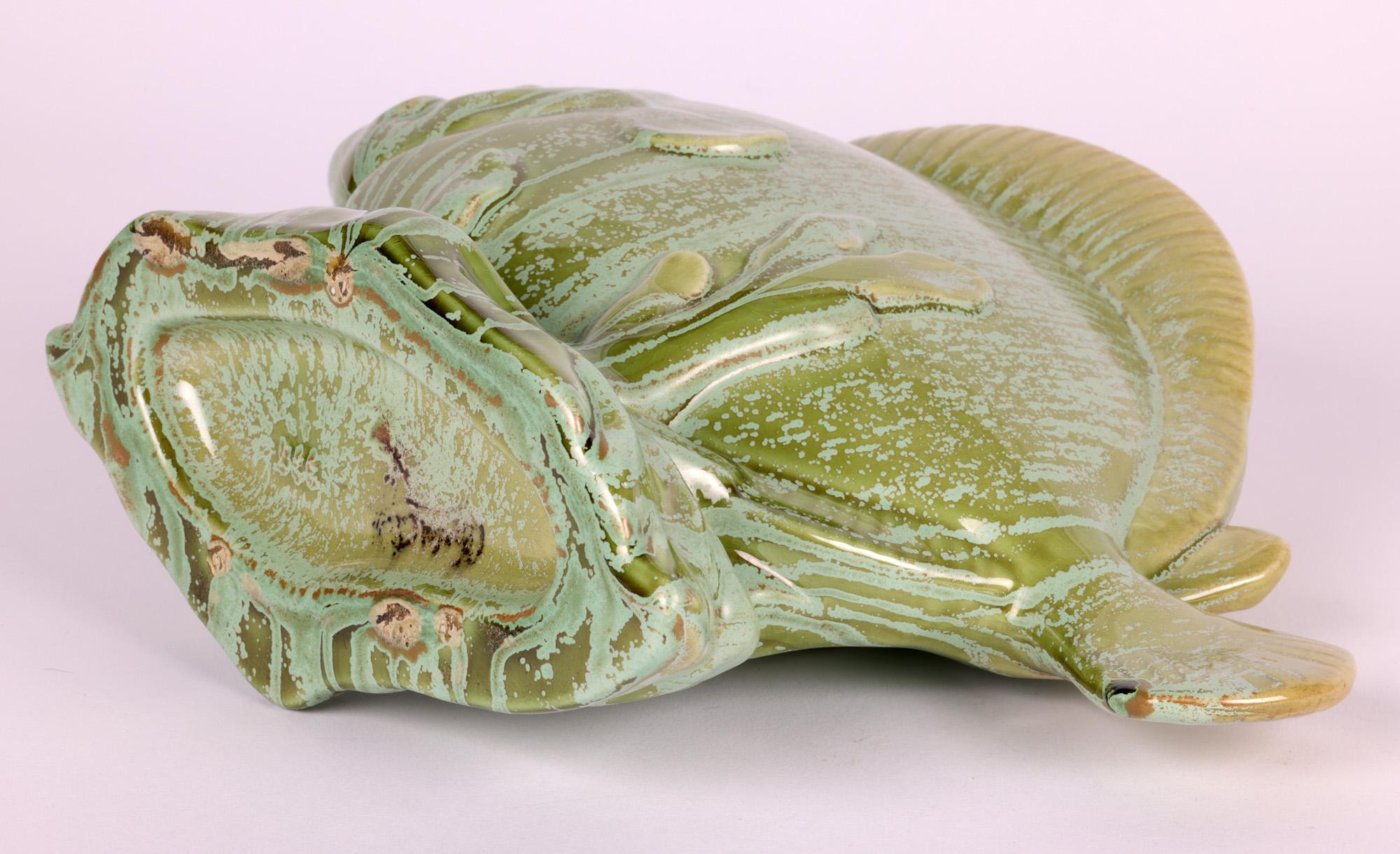 French Attributed Art Deco Mottled Lustre Glazed Pottery Fish Vase For Sale 5
