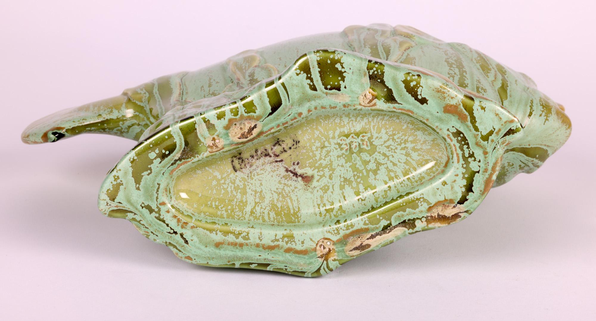 French Attributed Art Deco Mottled Lustre Glazed Pottery Fish Vase For Sale 6
