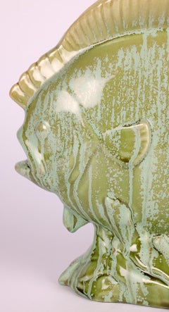 French Attributed Art Deco Mottled Lustre Glazed Pottery Fish Vase