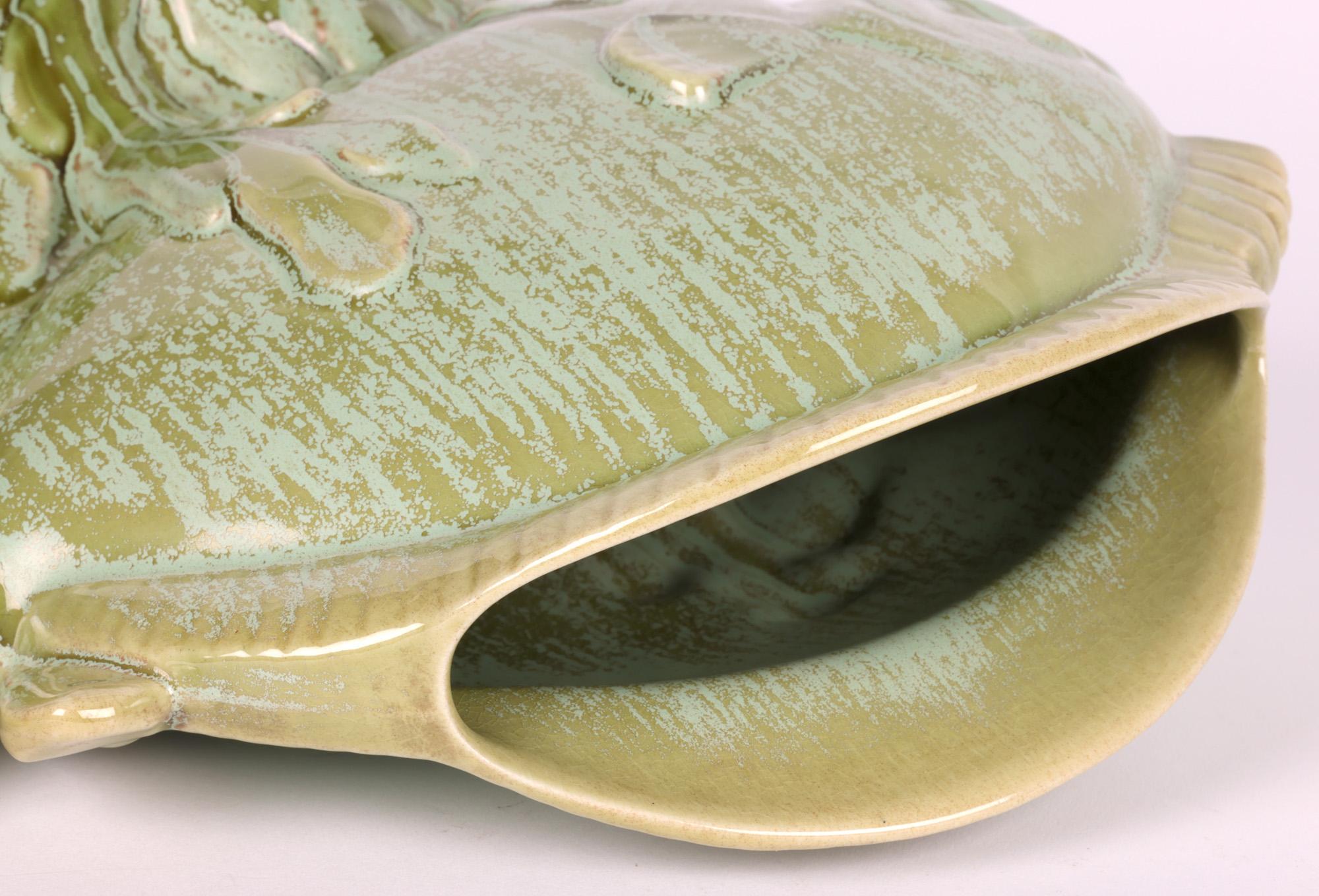 French Attributed Art Deco Mottled Lustre Glazed Pottery Fish Vase For Sale 2