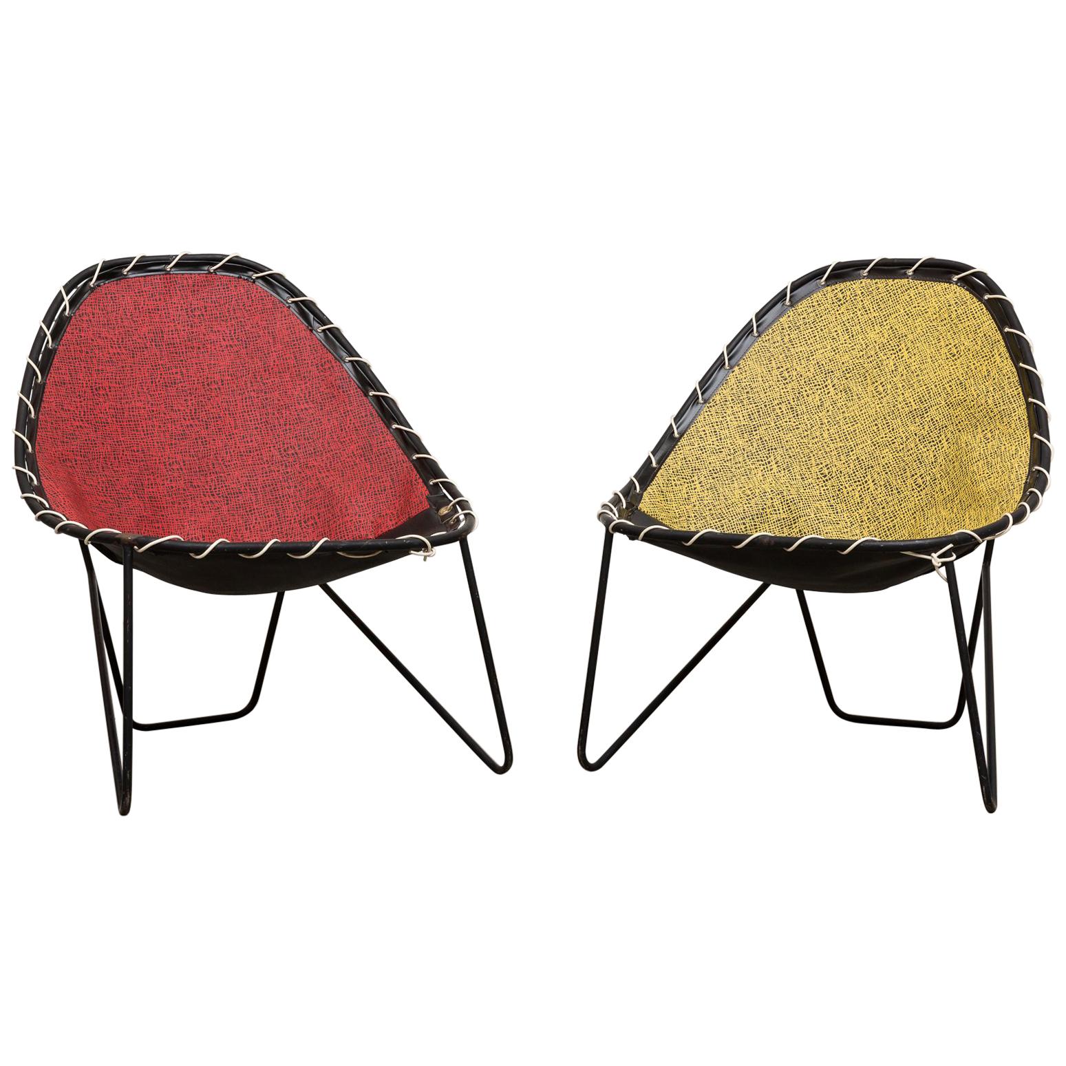 French Attributed Pair of Retro Hoop Chairs with Wire Frame