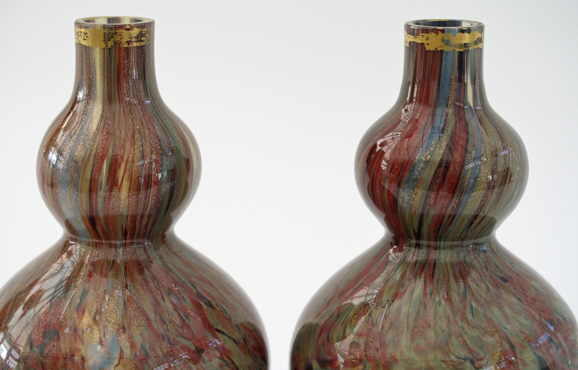 French Attributed Unusual Pair of Double Gourd Art Glass Vases, 19th Century For Sale 2