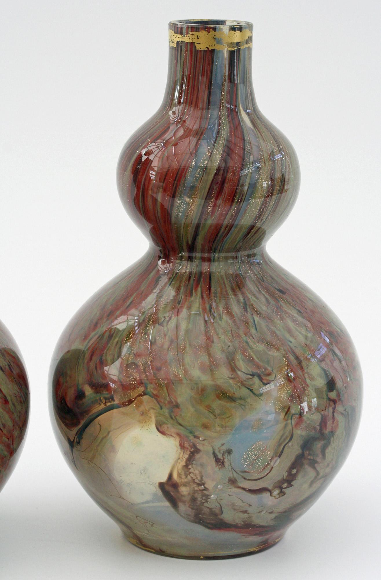 French Attributed Unusual Pair of Double Gourd Art Glass Vases, 19th Century For Sale 4
