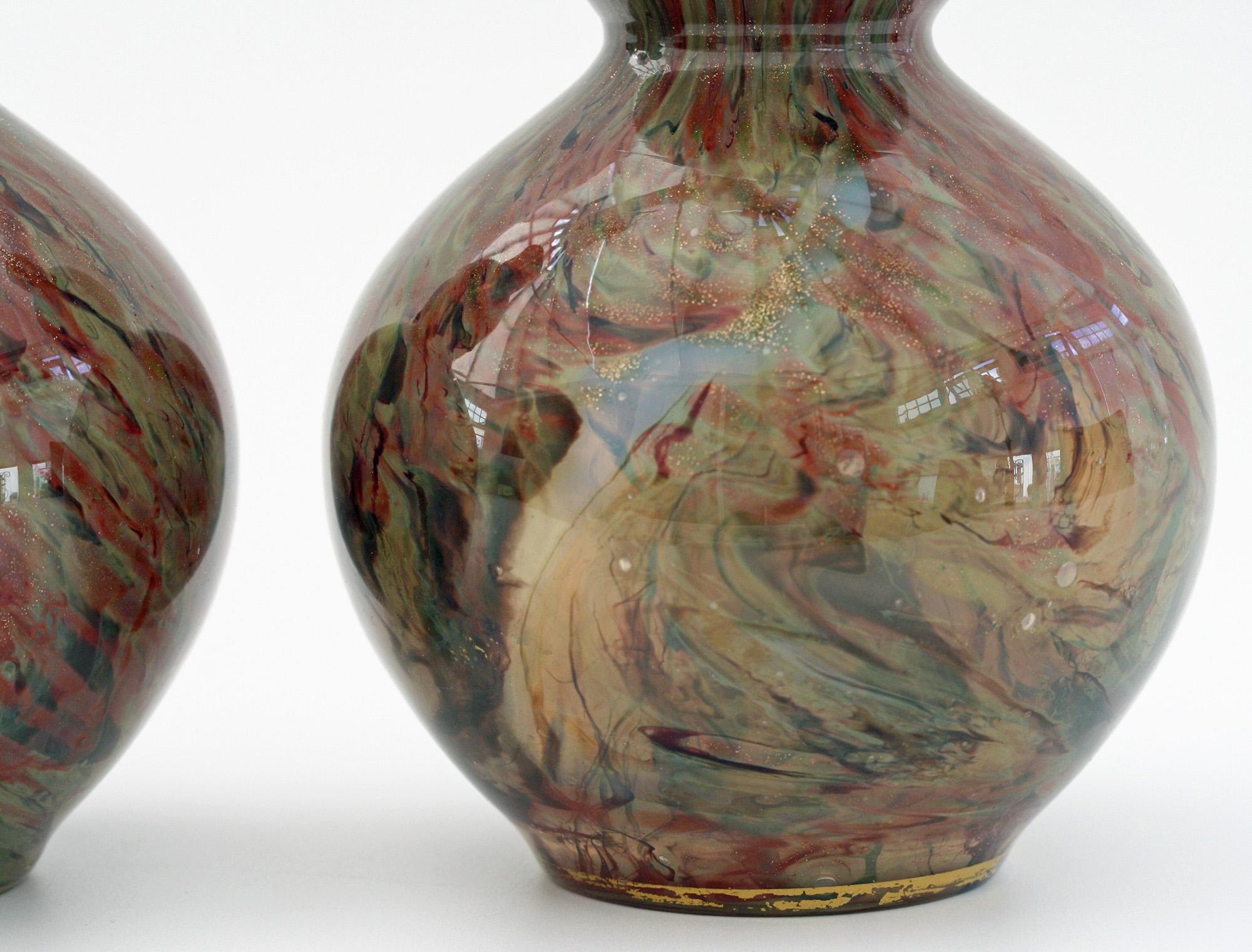 French Attributed Unusual Pair of Double Gourd Art Glass Vases, 19th Century For Sale 5