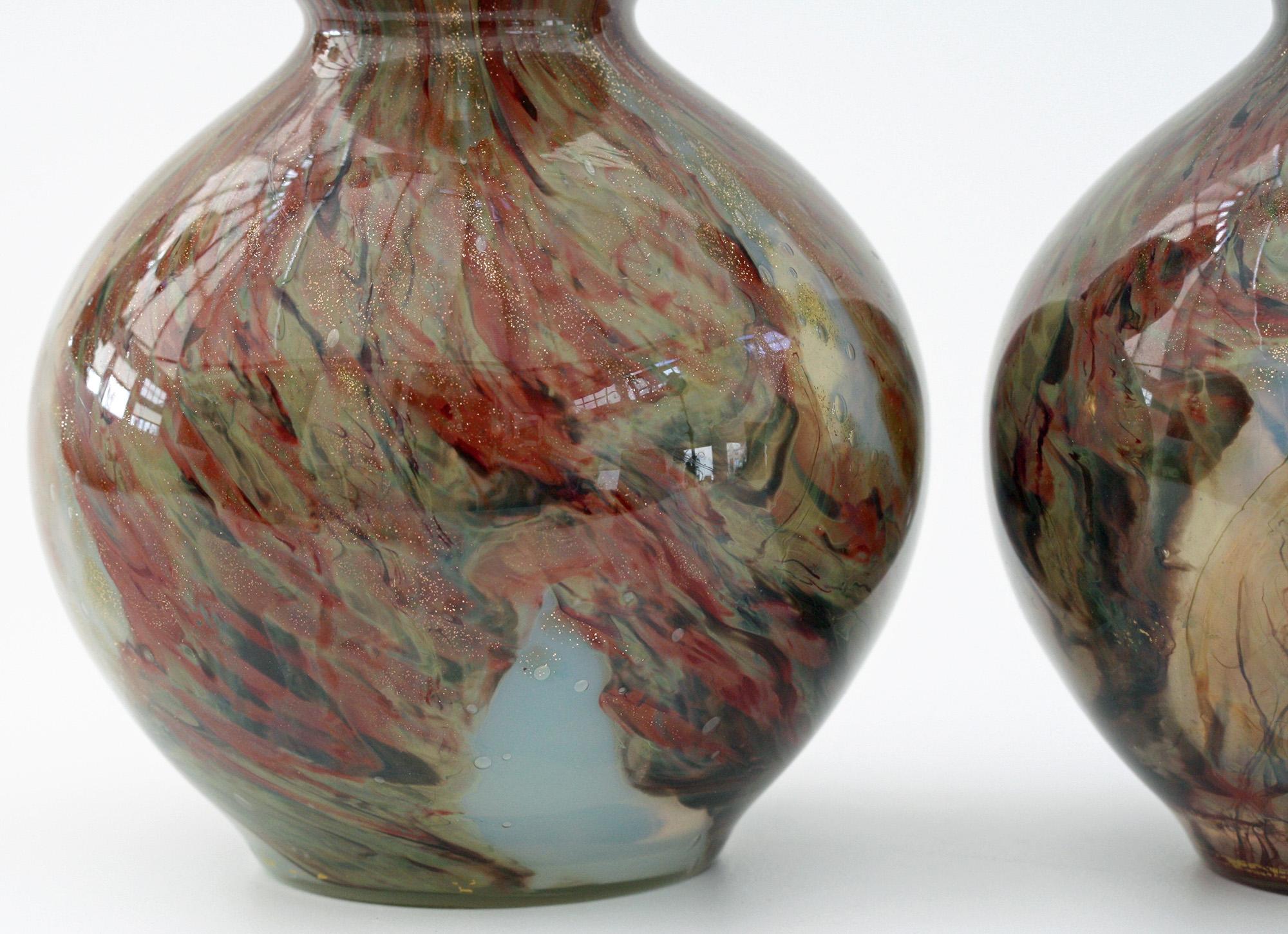 French Attributed Unusual Pair of Double Gourd Art Glass Vases, 19th Century For Sale 6