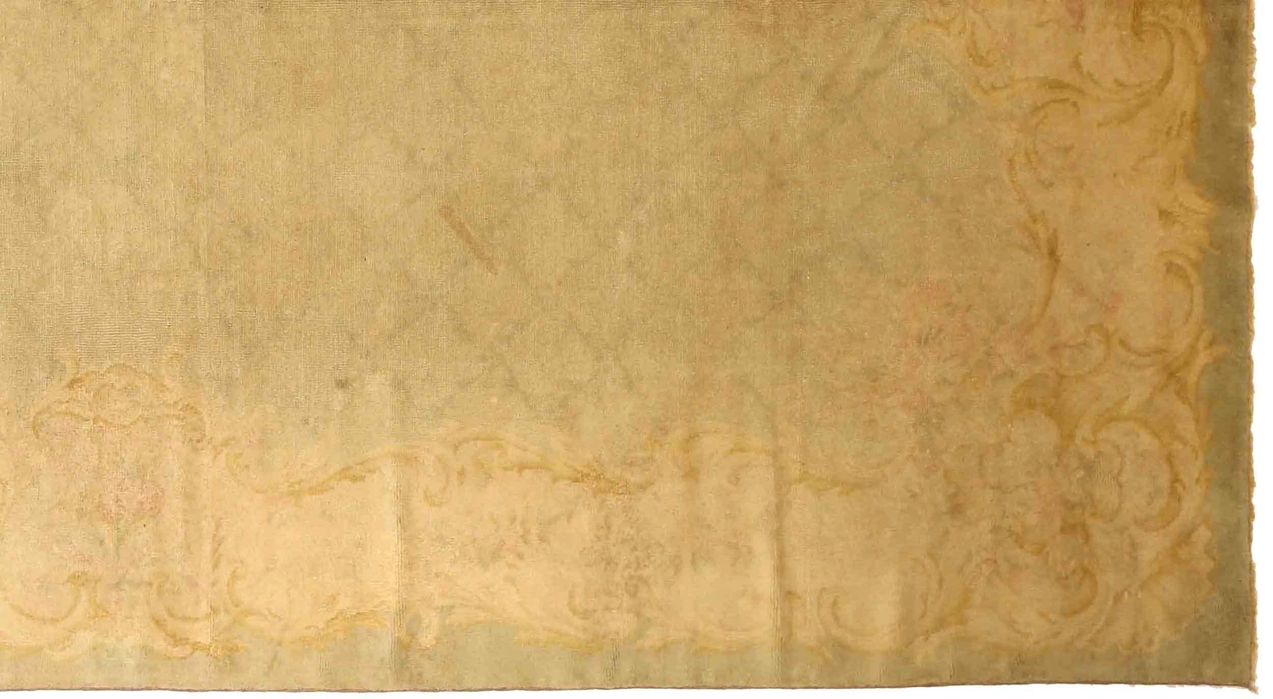 French Aubusson Area Rugs - Wool Ivory Yellow 73635 In Excellent Condition For Sale In Dallas, TX