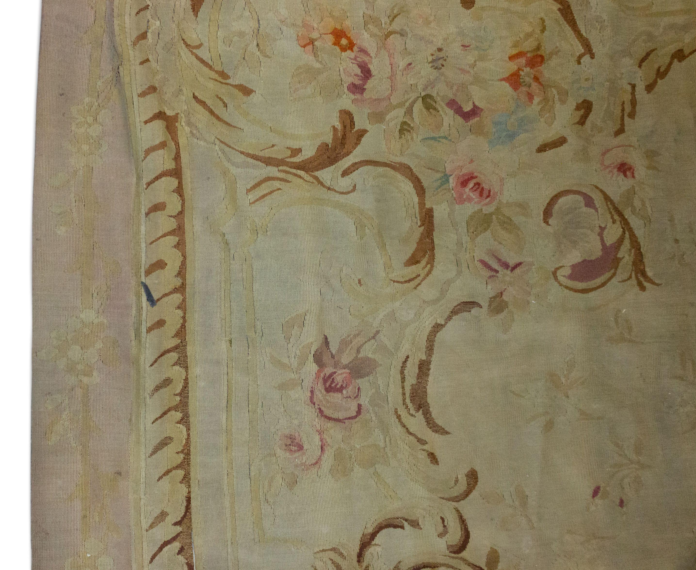 French Aubusson Beige Floral Rug In Good Condition In New York, NY