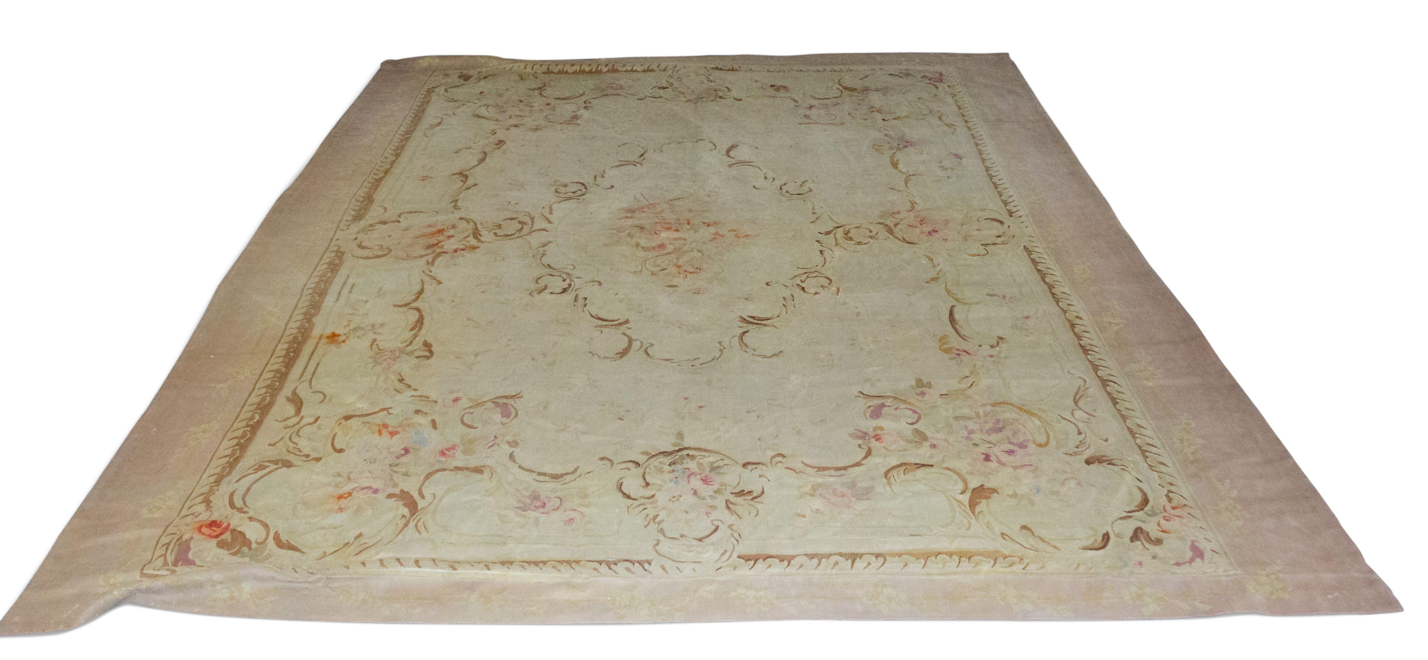 French Aubusson Beige Floral Rug 2