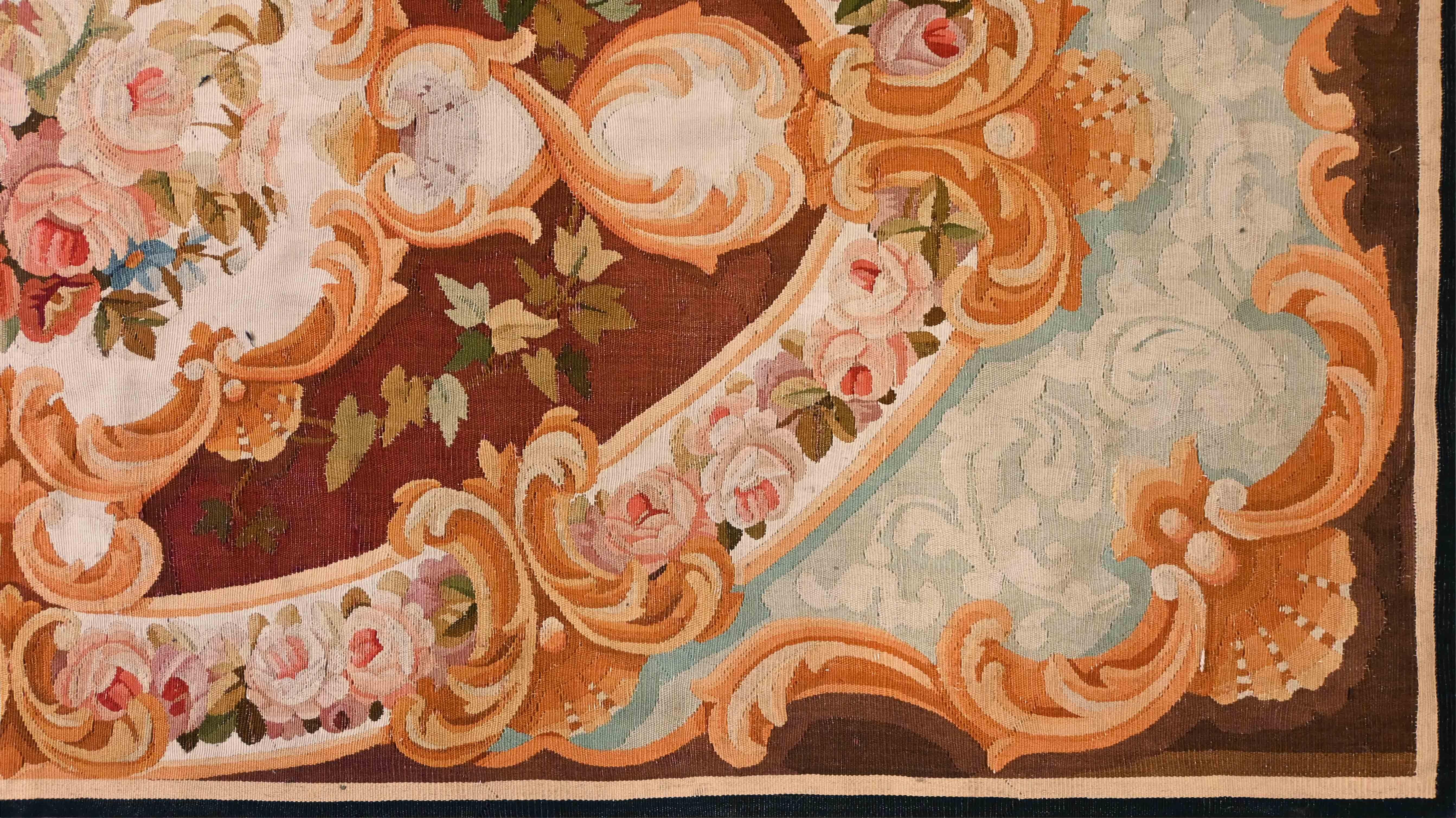 Tessuto a mano Tappeto Aubusson francese del XIX secolo, stile Napoleone III - 2m20x1m00 - No. 1485 in vendita