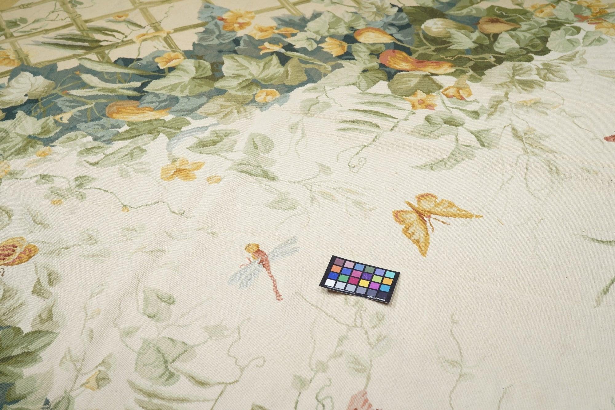 Französischer Teppich im Aubusson-Design 10' x 14' im Angebot 1