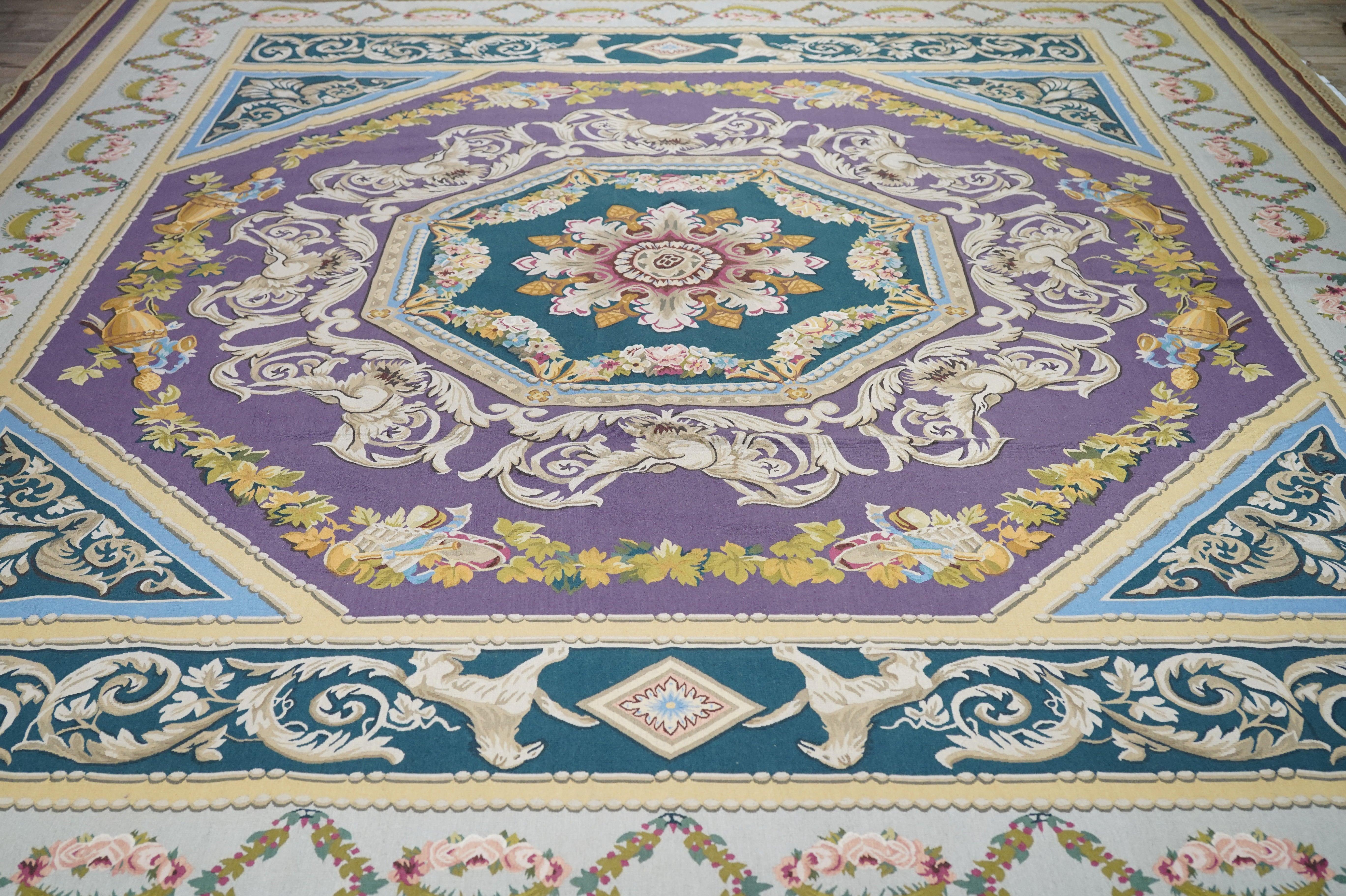 Wool French Aubusson Design Rug 12'0'' x 15'0'' For Sale
