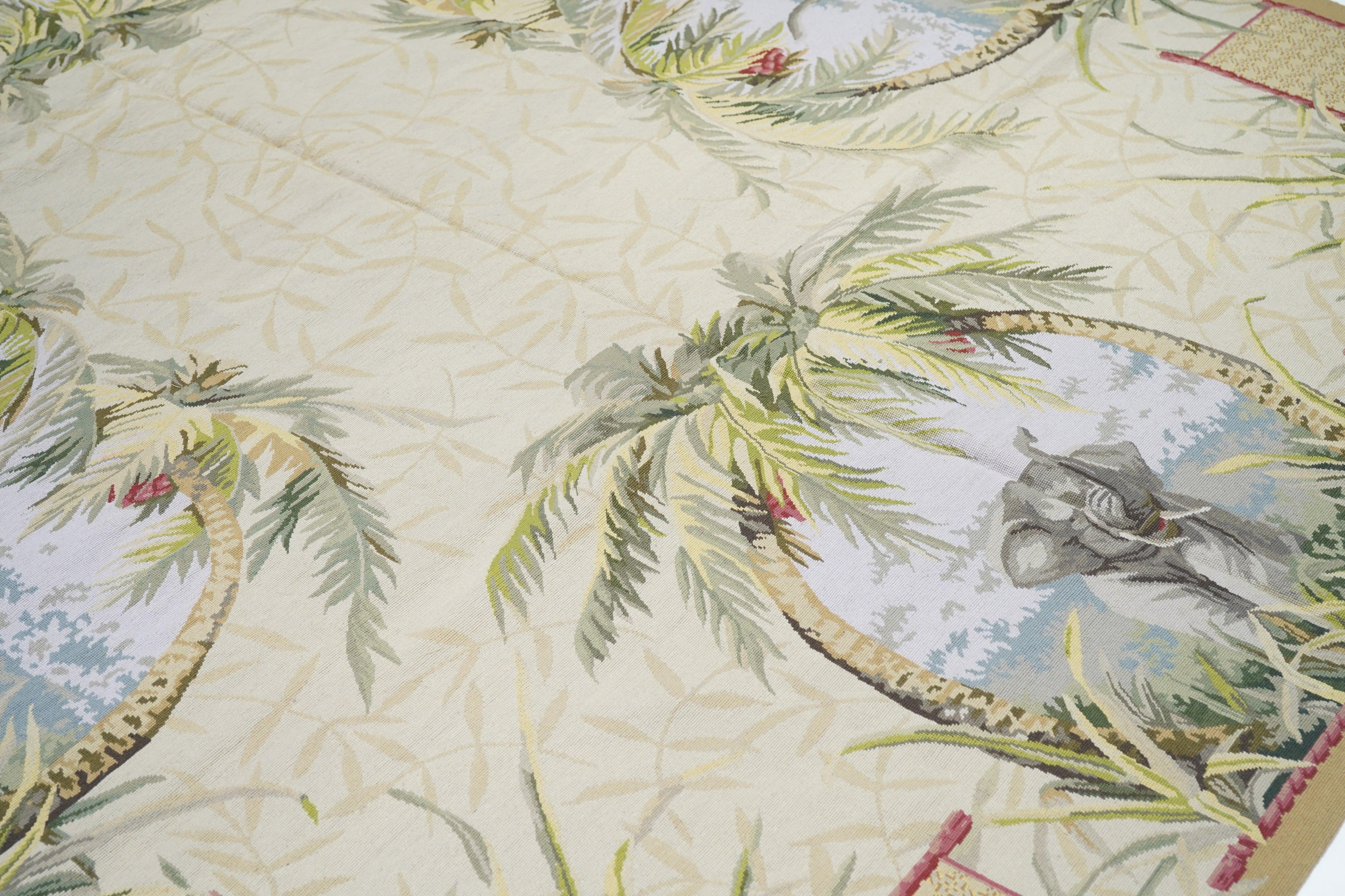 Wool French Aubusson Design Rug 7'10'' x 9'11'' For Sale