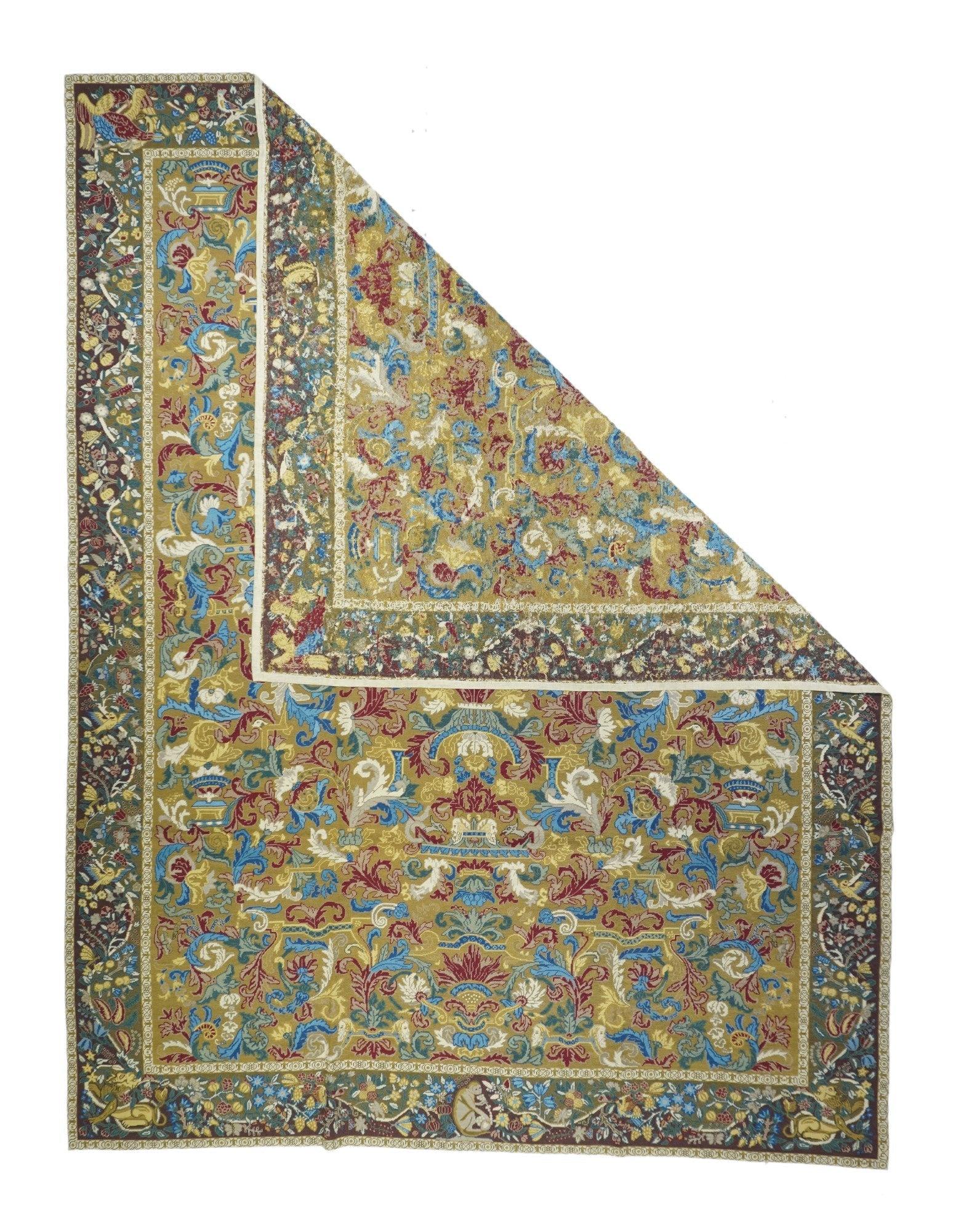 French Aubusson Design Rug 9' x 12'. Usually English or French, often with repeating allover designs executed with wool cross-stitches. Larger carpets are workshop productions, smaller pieces have a single artisan author. Flatweave texture, without