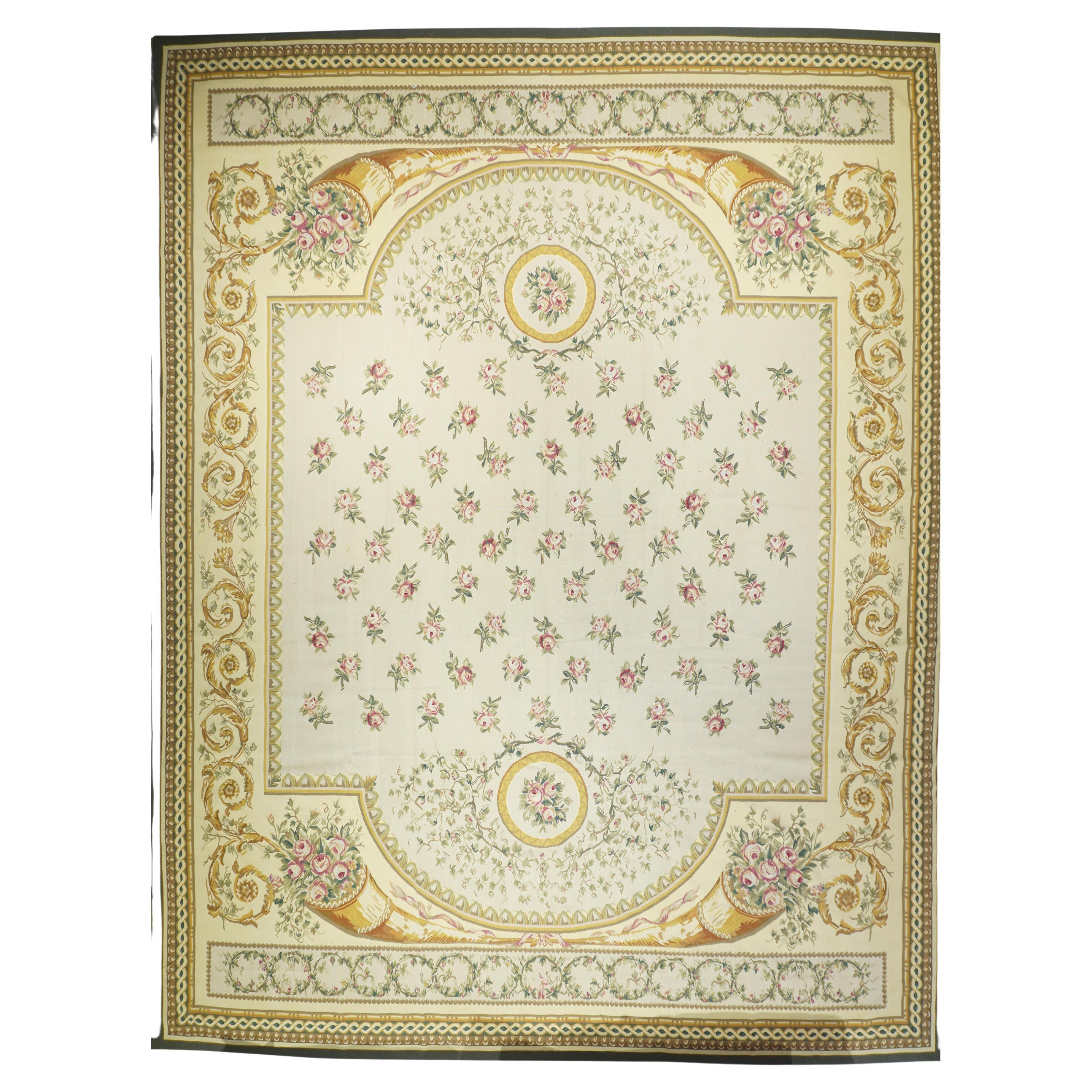 Vintage-Wandteppich im Aubusson-Design 11'10'' x 15'5'' im Angebot