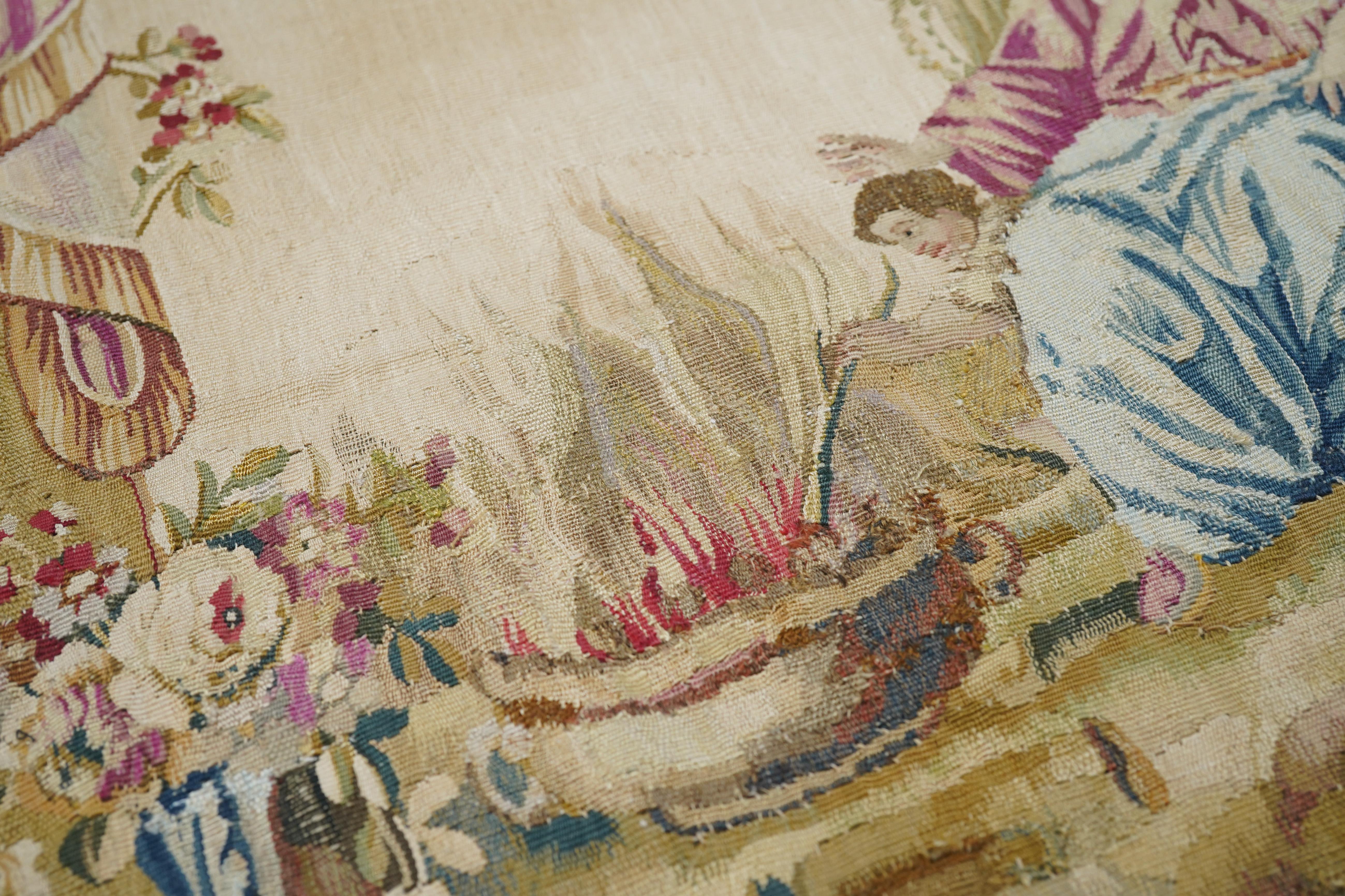 18th Century and Earlier French Aubusson Design Tapestry Rug 2'8'' x 2'8'' For Sale