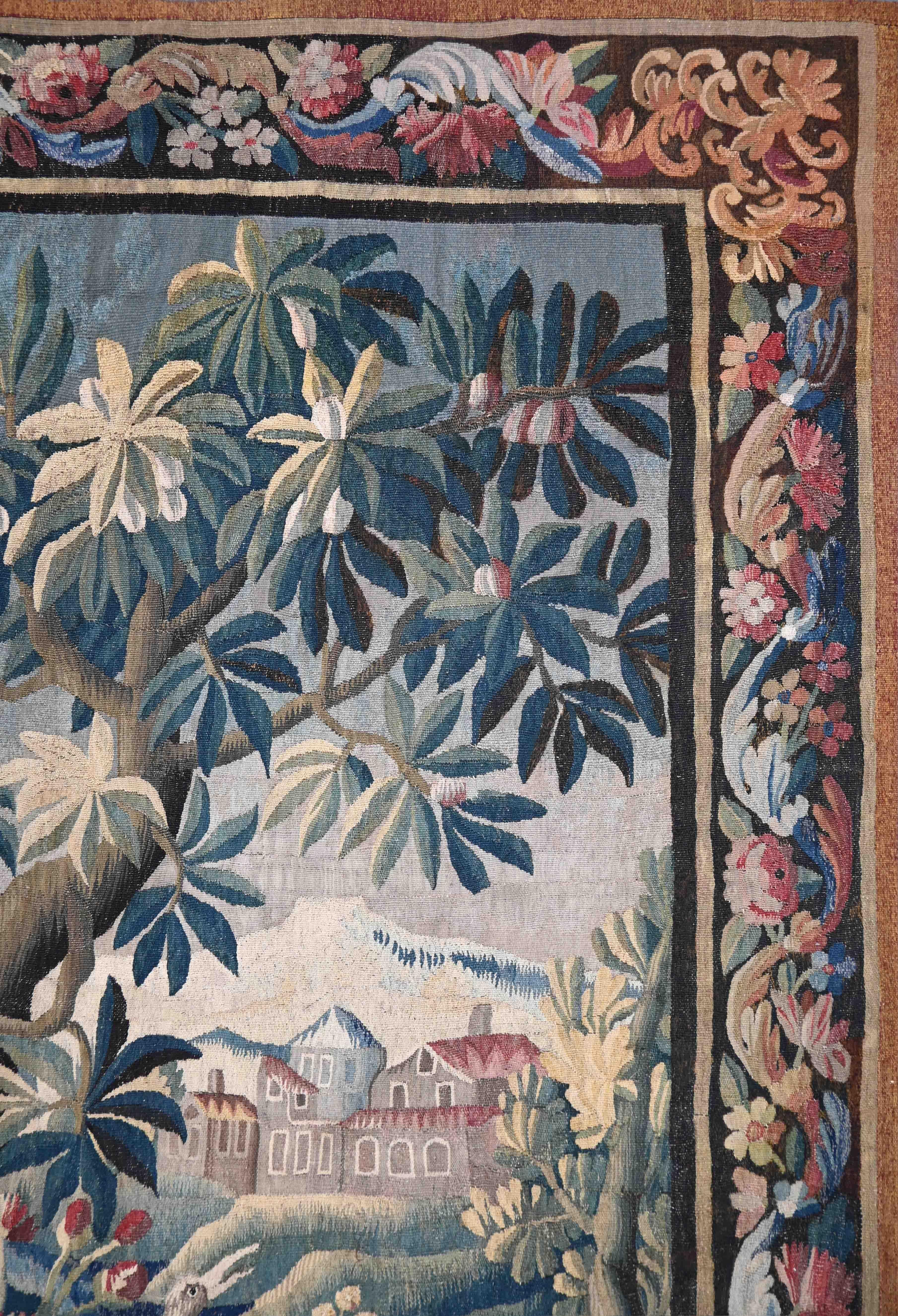 French Aubusson Greenery Tapestry From 18th Century - L172xH284 cm - No. 1508 In Excellent Condition For Sale In Paris, FR