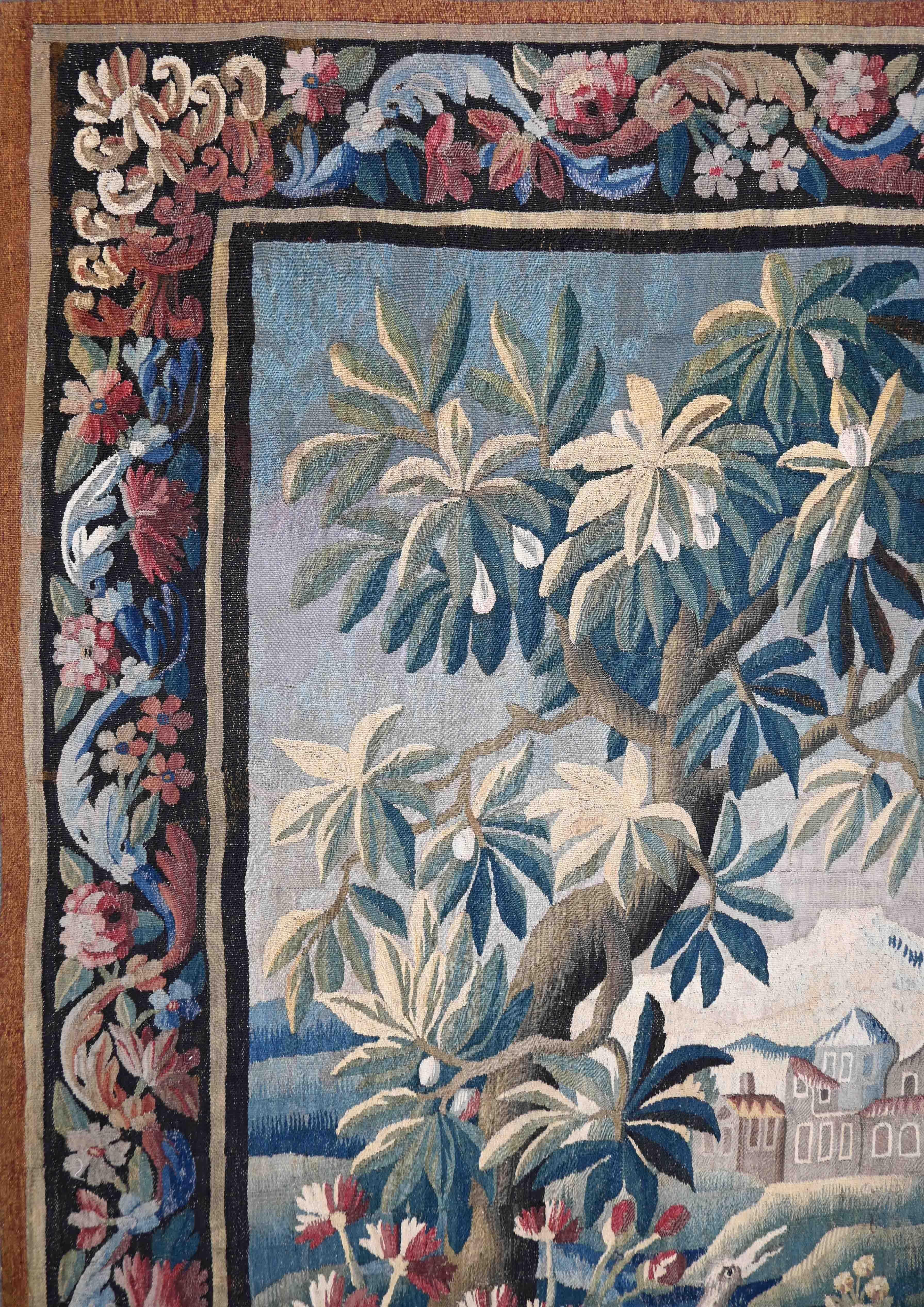 18th Century and Earlier French Aubusson Greenery Tapestry From 18th Century - L172xH284 cm - No. 1508 For Sale