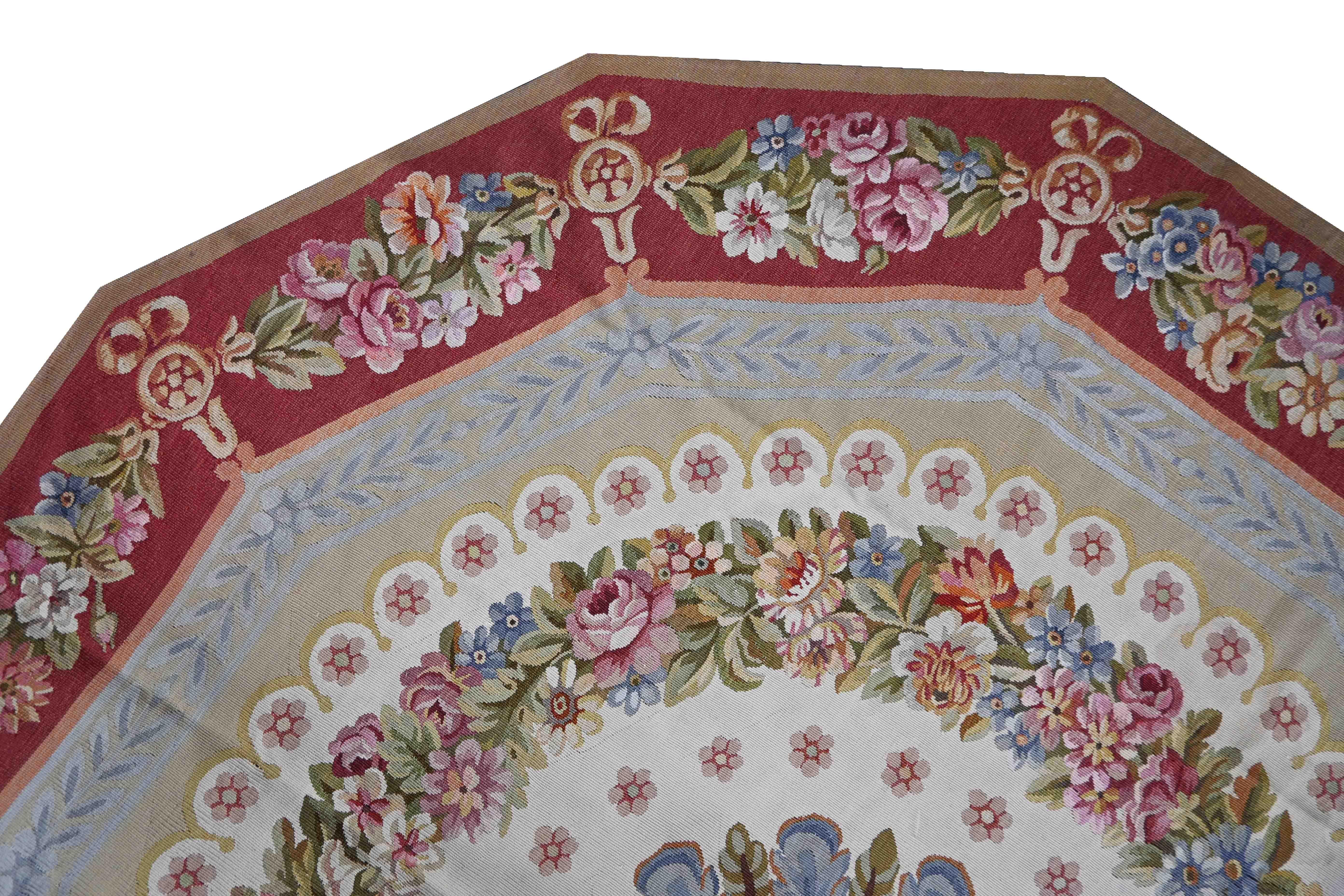 Francese Tappeto decagonale francese Aubusson Manufacture, 1950 circa - 2m46x2m53 - N° 1407 in vendita