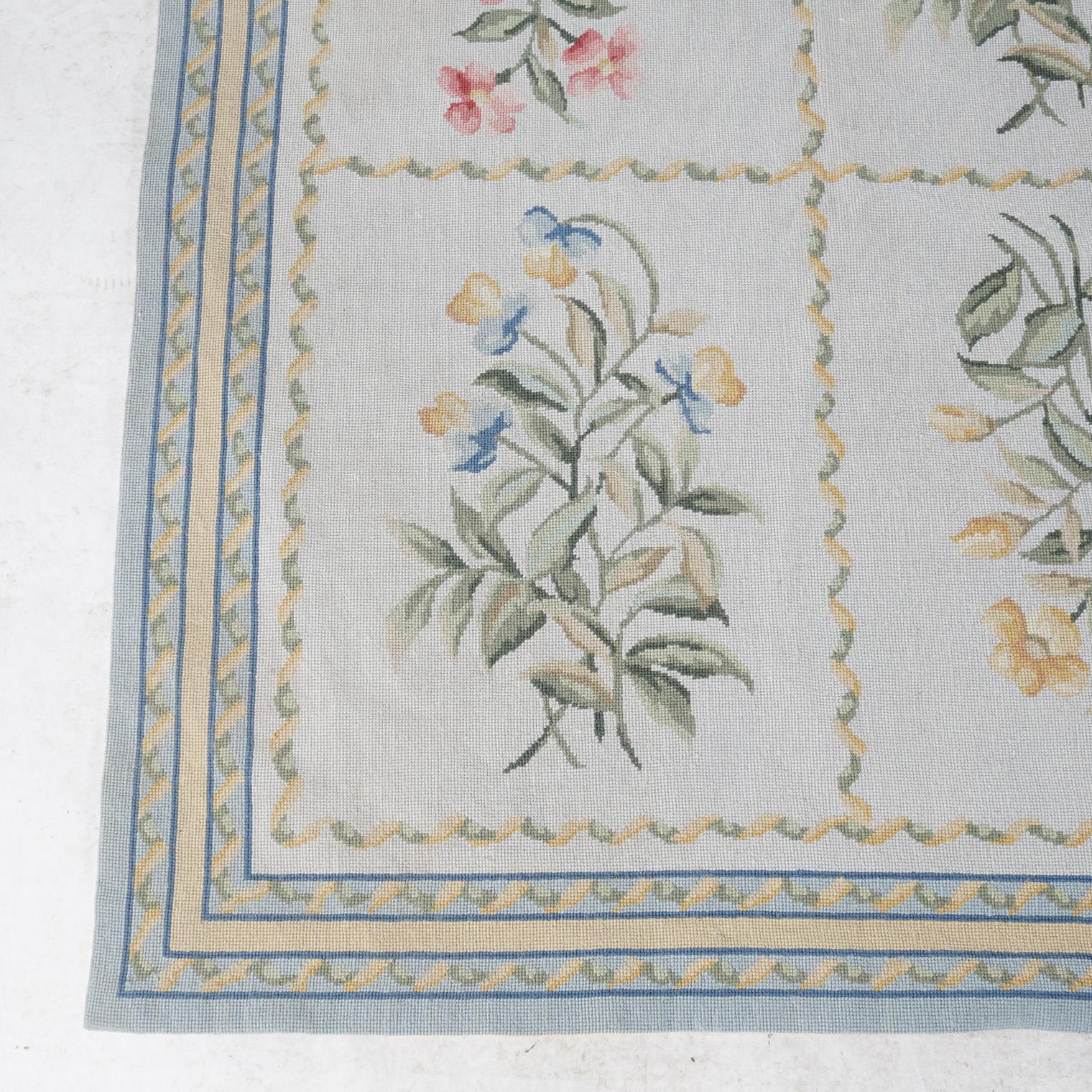 French Aubusson Needlepoint Room Size Paneled Floral Garden Wool Rug 20th C In Good Condition In Big Flats, NY