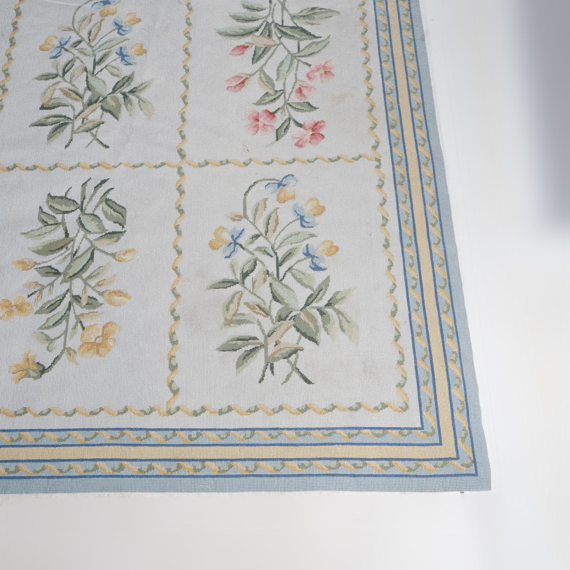 French Aubusson Needlepoint Room Size Paneled Floral Garden Wool Rug 20th C For Sale 1