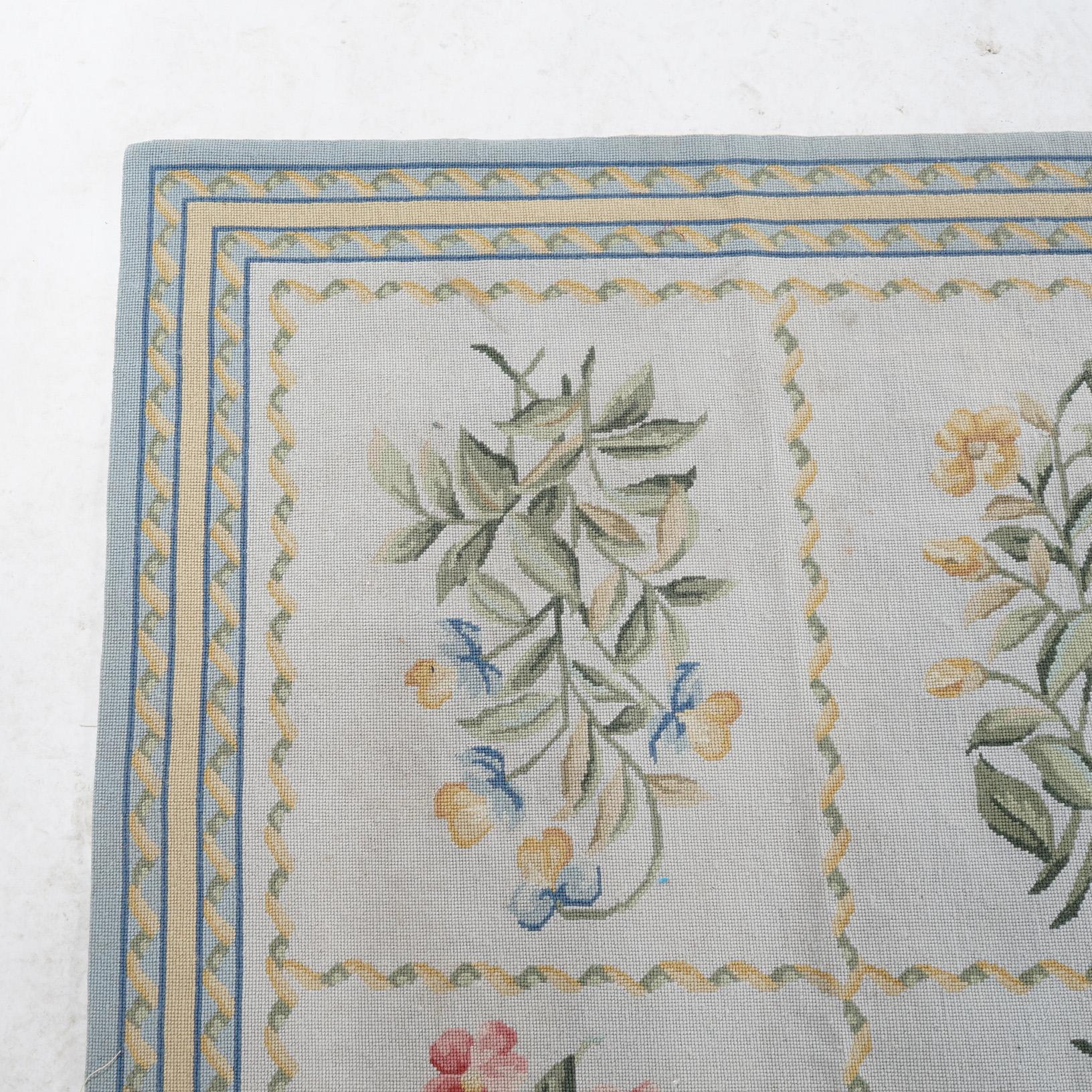French Aubusson Needlepoint Room Size Paneled Floral Garden Wool Rug 20th C For Sale 3