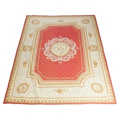 French Aubusson Room Size Rug, Salmon & Ivory, 20th C