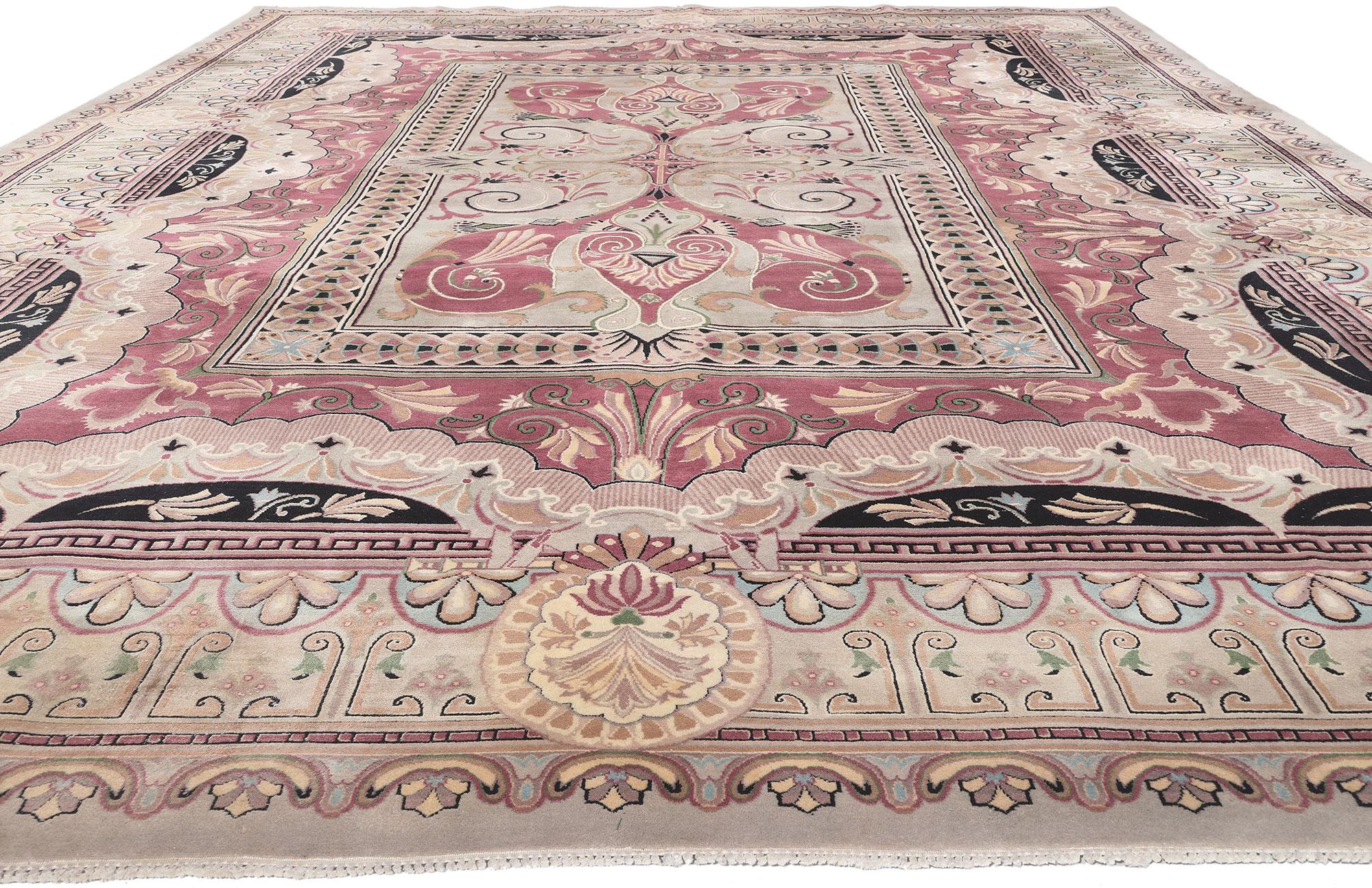 Pakistani French Aubusson Savonnerie Style Rug, The Lavish Side of Rococo For Sale