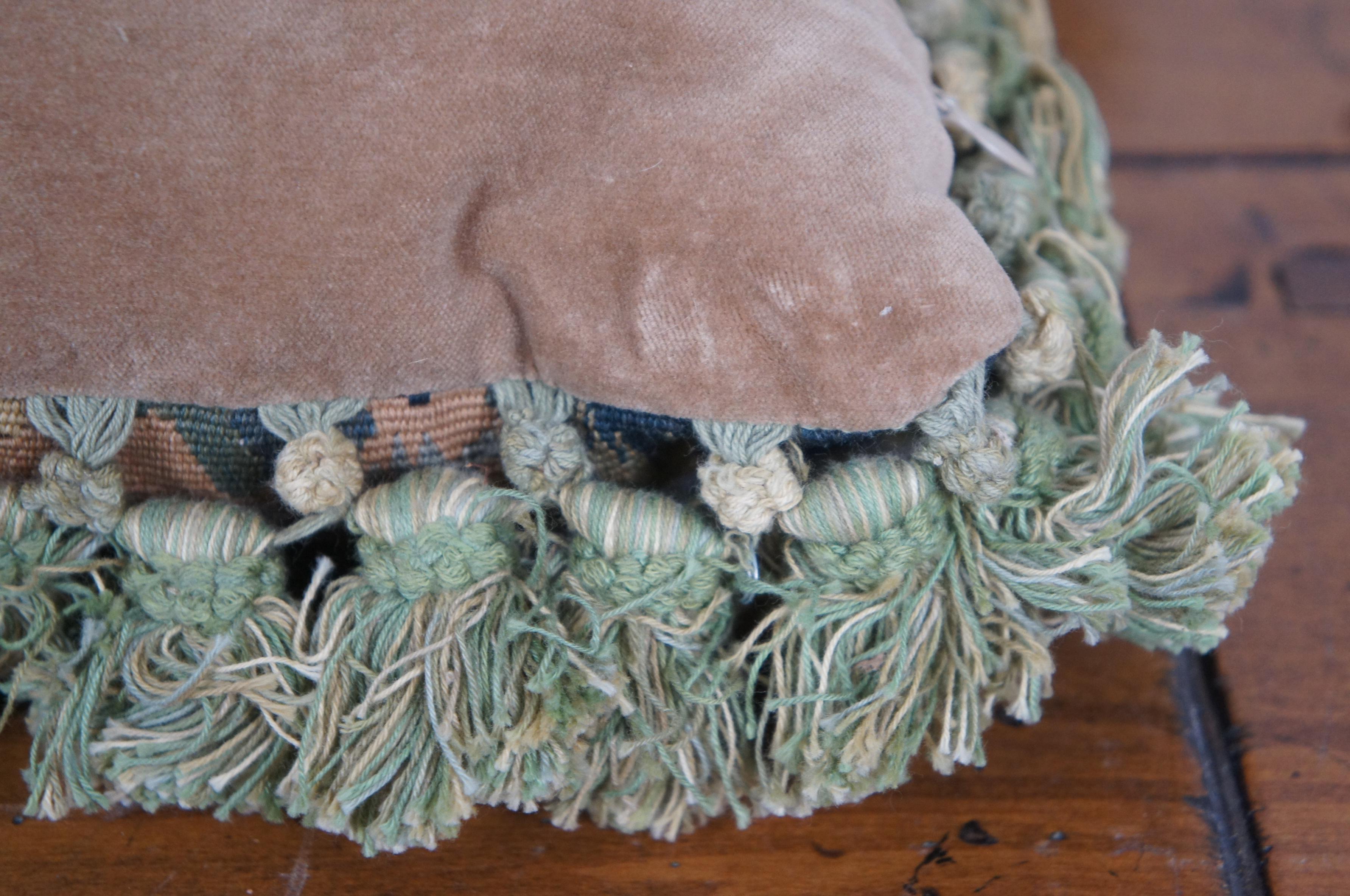 French Aubusson Style Down Fill Wool Needlepoint Castle Landscape Tassel Pillow 6