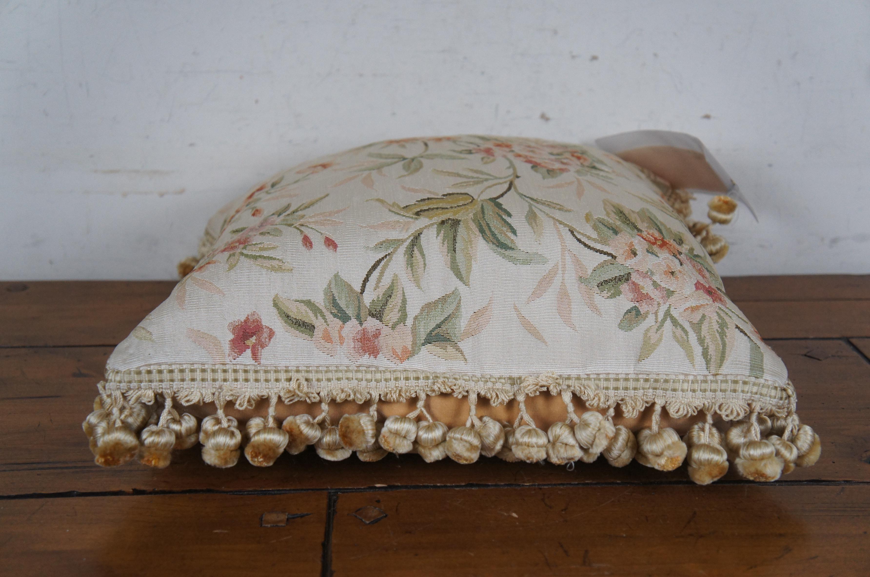 20th Century French Aubusson Style Silk Down Fill Floral Embroidered Lumbar Throw Pillow 16