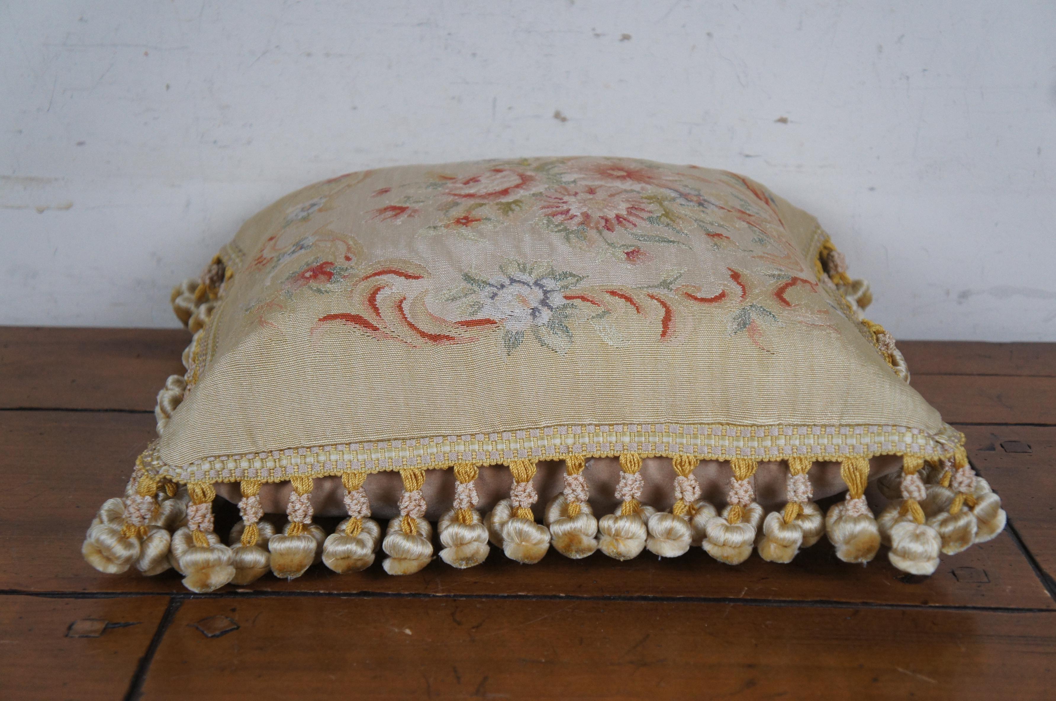 French Aubusson Style Silk Down Fill Floral Embroidered Lumbar Throw Pillow 16
