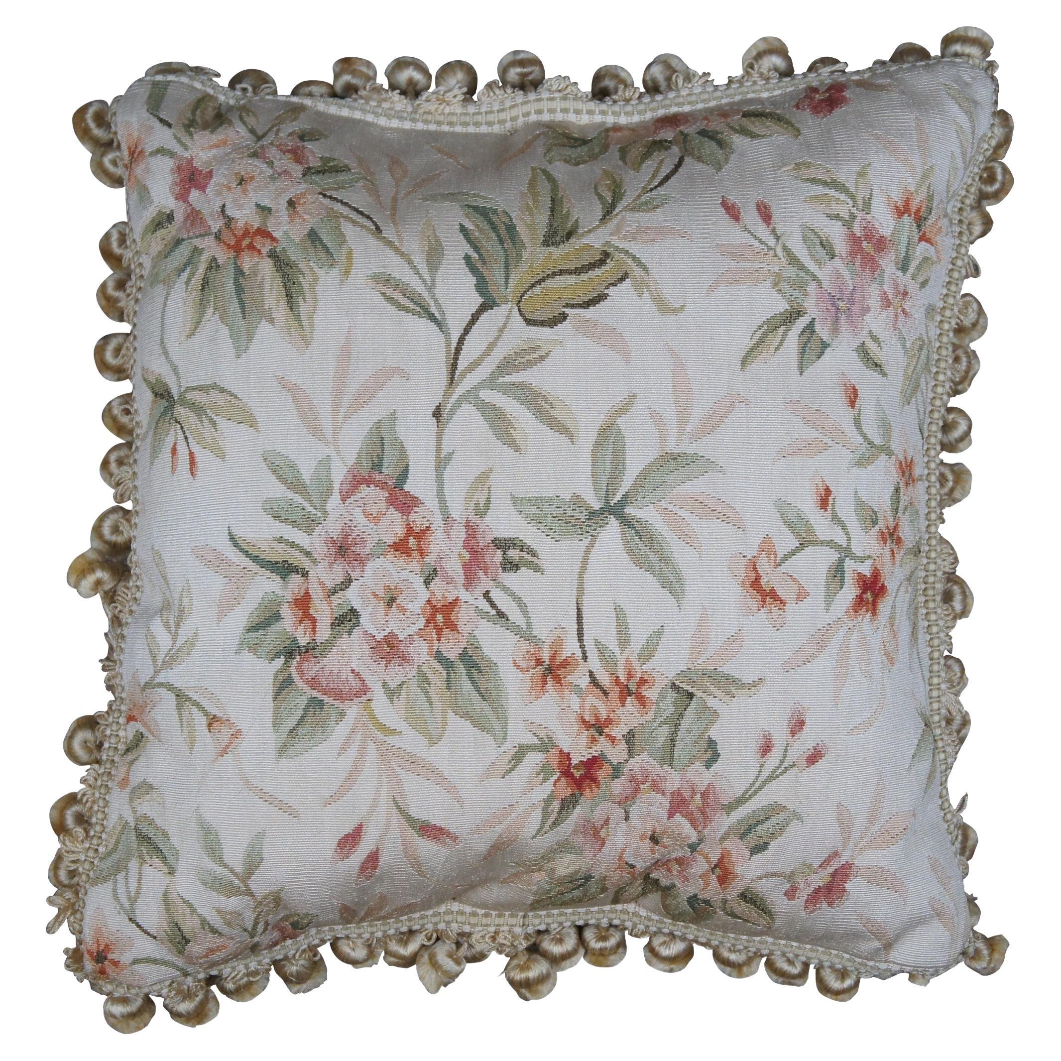 French Aubusson Style Silk Down Fill Floral Embroidered Lumbar Throw