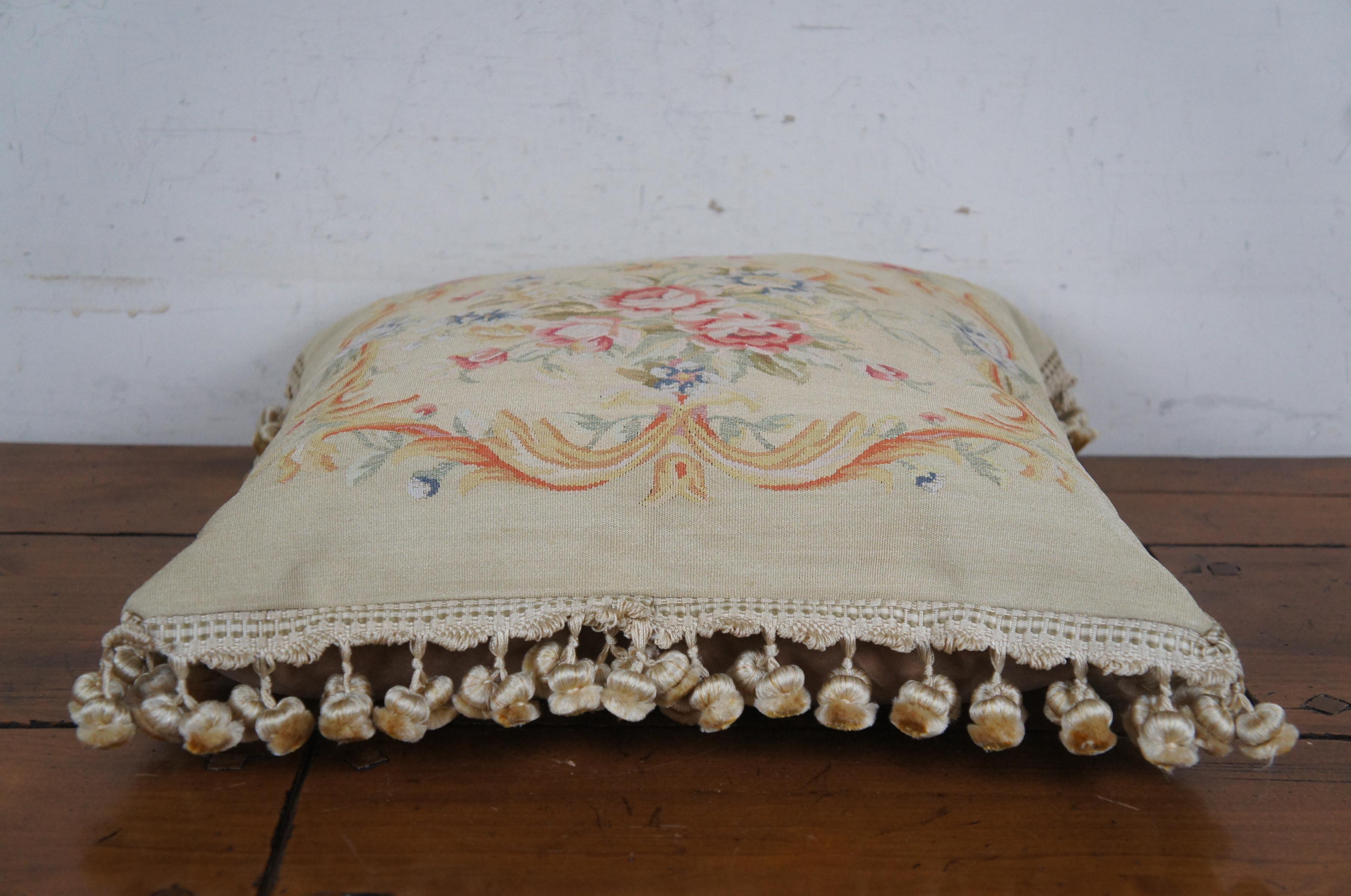 French Aubusson Style Silk Down Fill Floral Embroidered Lumbar Throw Pillow 18