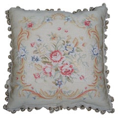 French Aubusson Style Silk Down Fill Floral Embroidered Lumbar Throw Pillow 18"
