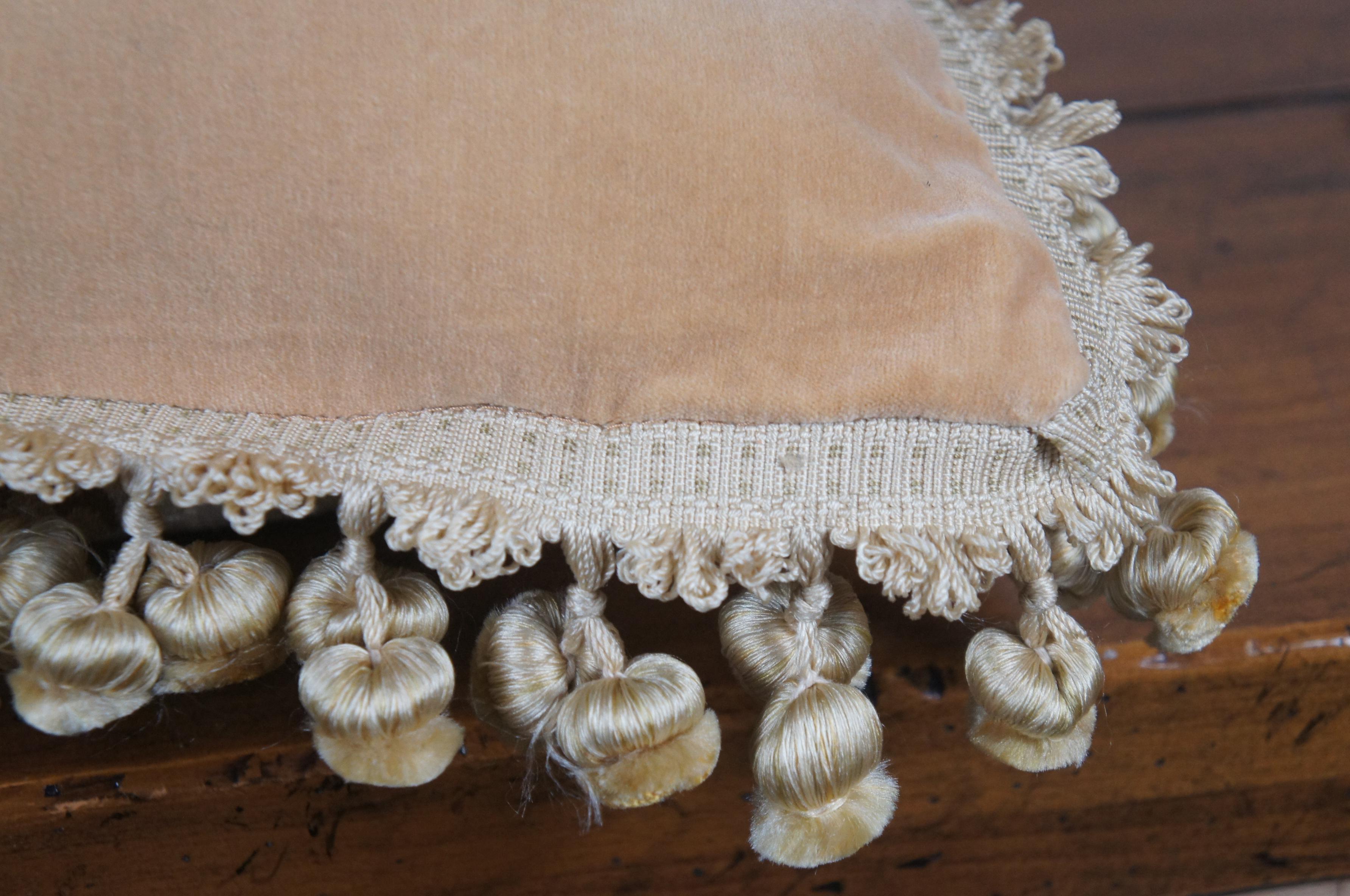 French Aubusson Style Silk Floral Fiber Filled Lumber Throw Pillow w Tassels 22