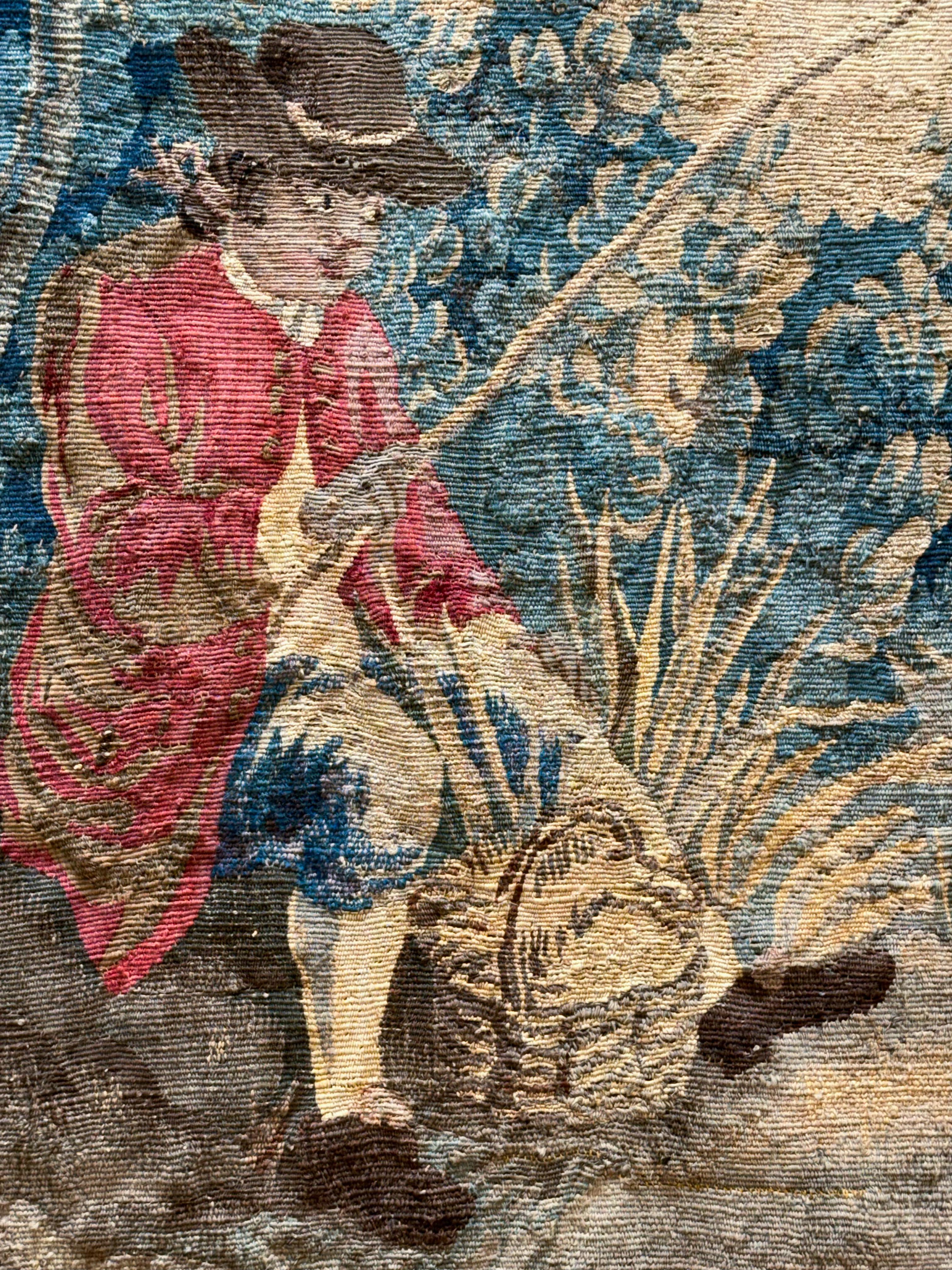 Arazzo francese in stile Aubusson raffigurante una scena di pesca (H. 85 1/4 x L. 44) in vendita 7