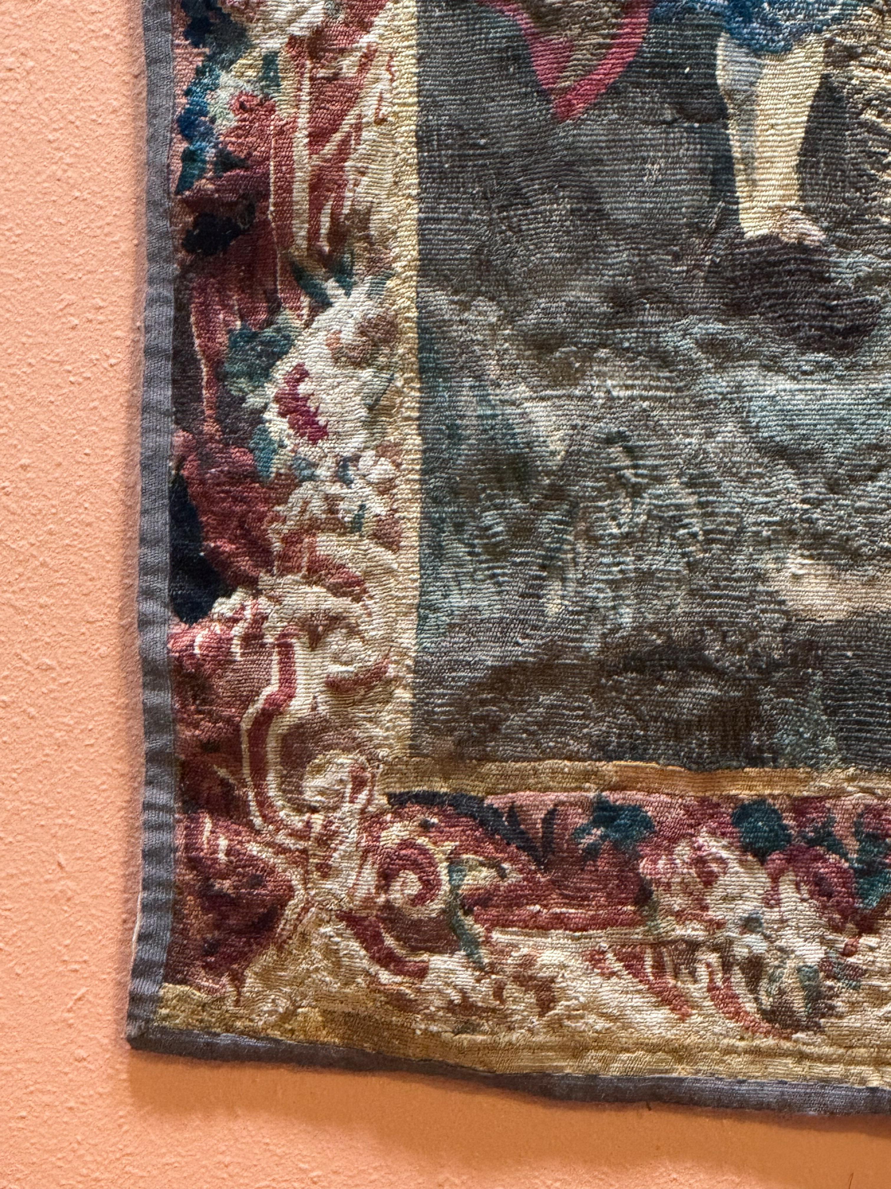 Fino al XVIII secolo Arazzo francese in stile Aubusson raffigurante una scena di pesca (H. 85 1/4 x L. 44) in vendita