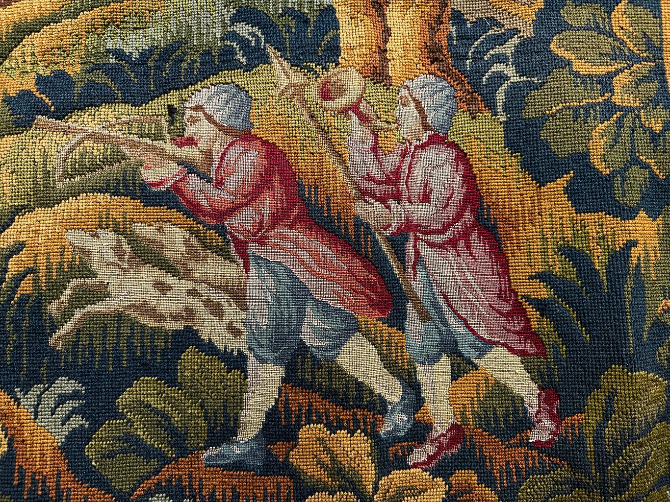 French Aubusson Style Tapestry Depicting a Hunting Scene (H 41 1/2 x W 59) For Sale 5
